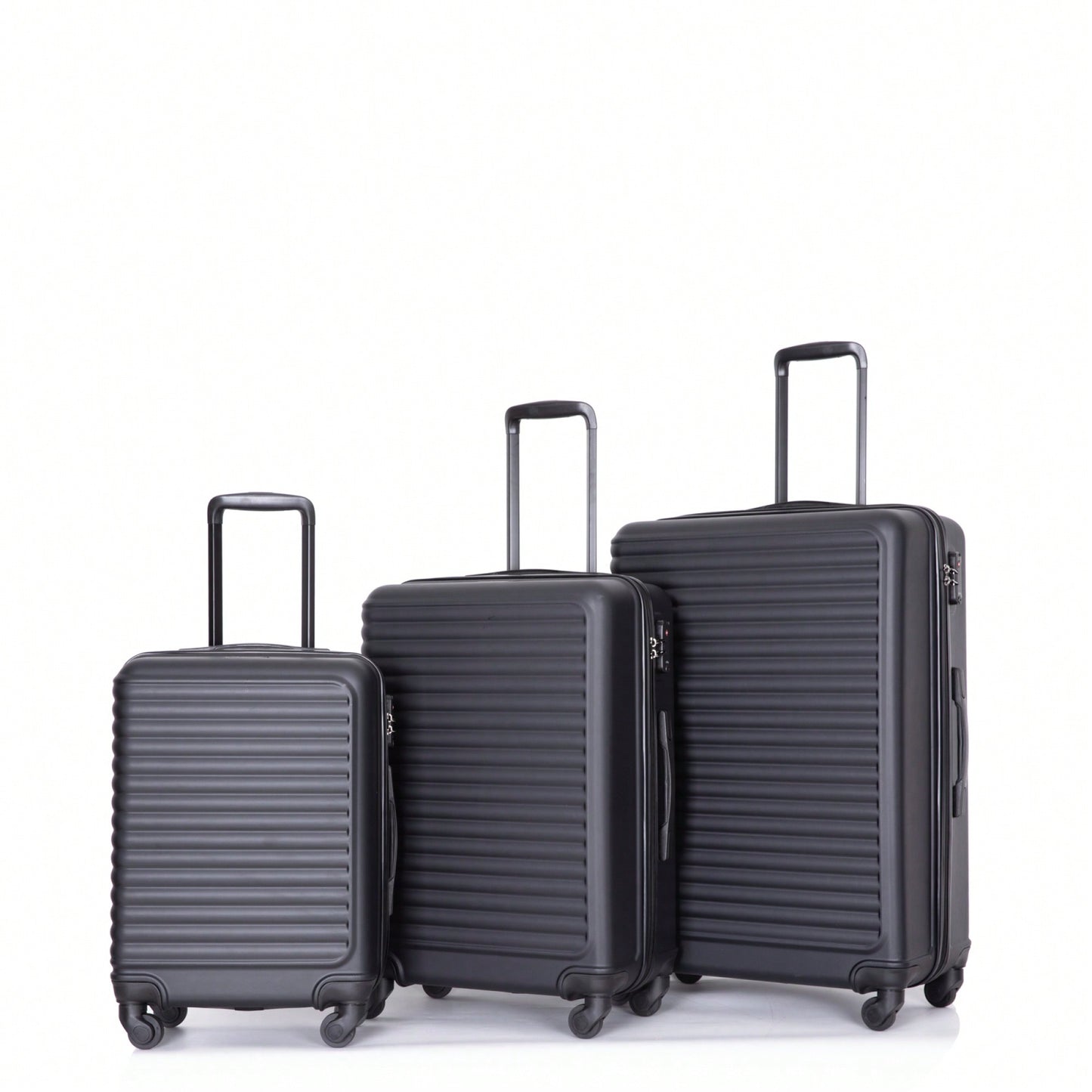 Lightweight 3-Piece ABS Luggage Set - Stylish Black Suitcases With Spinner Wheels, TSA Lock, And Hooks (20 / 24" / 28")"