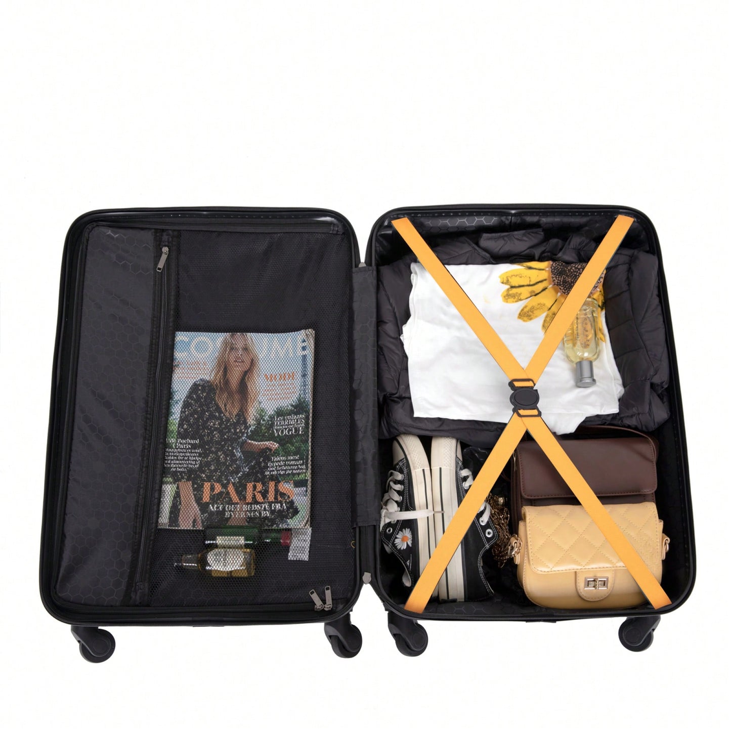 Lightweight 3-Piece ABS Luggage Set - Stylish Black Suitcases With Spinner Wheels, TSA Lock, And Hooks (20 / 24" / 28")"