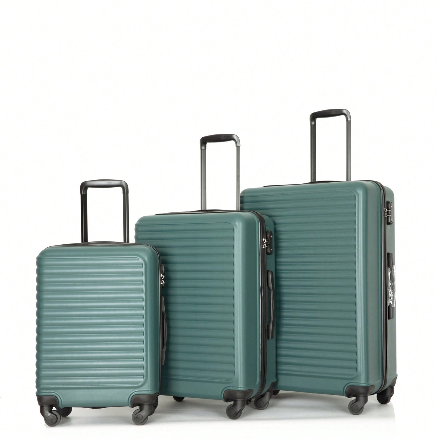 Lightweight 3-Piece ABS Luggage Set - Stylish Black Suitcases With Spinner Wheels, TSA Lock, And Hooks (20 / 24" / 28")"