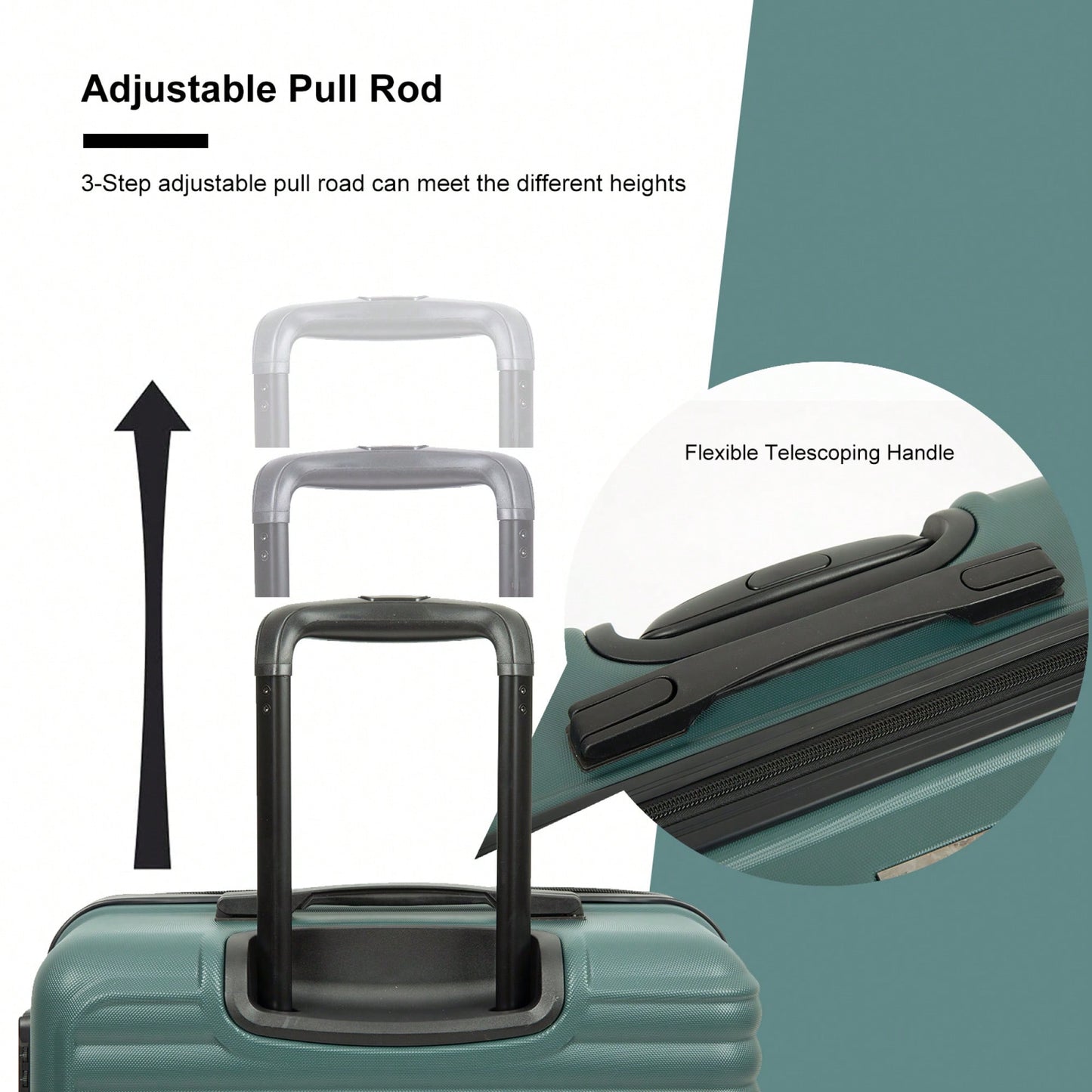 Lightweight 3-Piece ABS Luggage Set - Stylish Black Suitcases With Spinner Wheels, TSA Lock, And Hooks (20 / 24" / 28")"