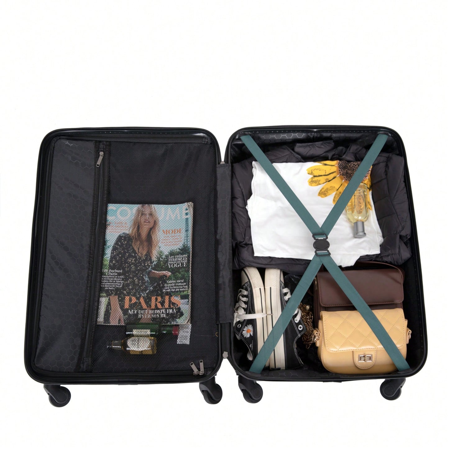 Lightweight 3-Piece ABS Luggage Set - Stylish Black Suitcases With Spinner Wheels, TSA Lock, And Hooks (20 / 24" / 28")"