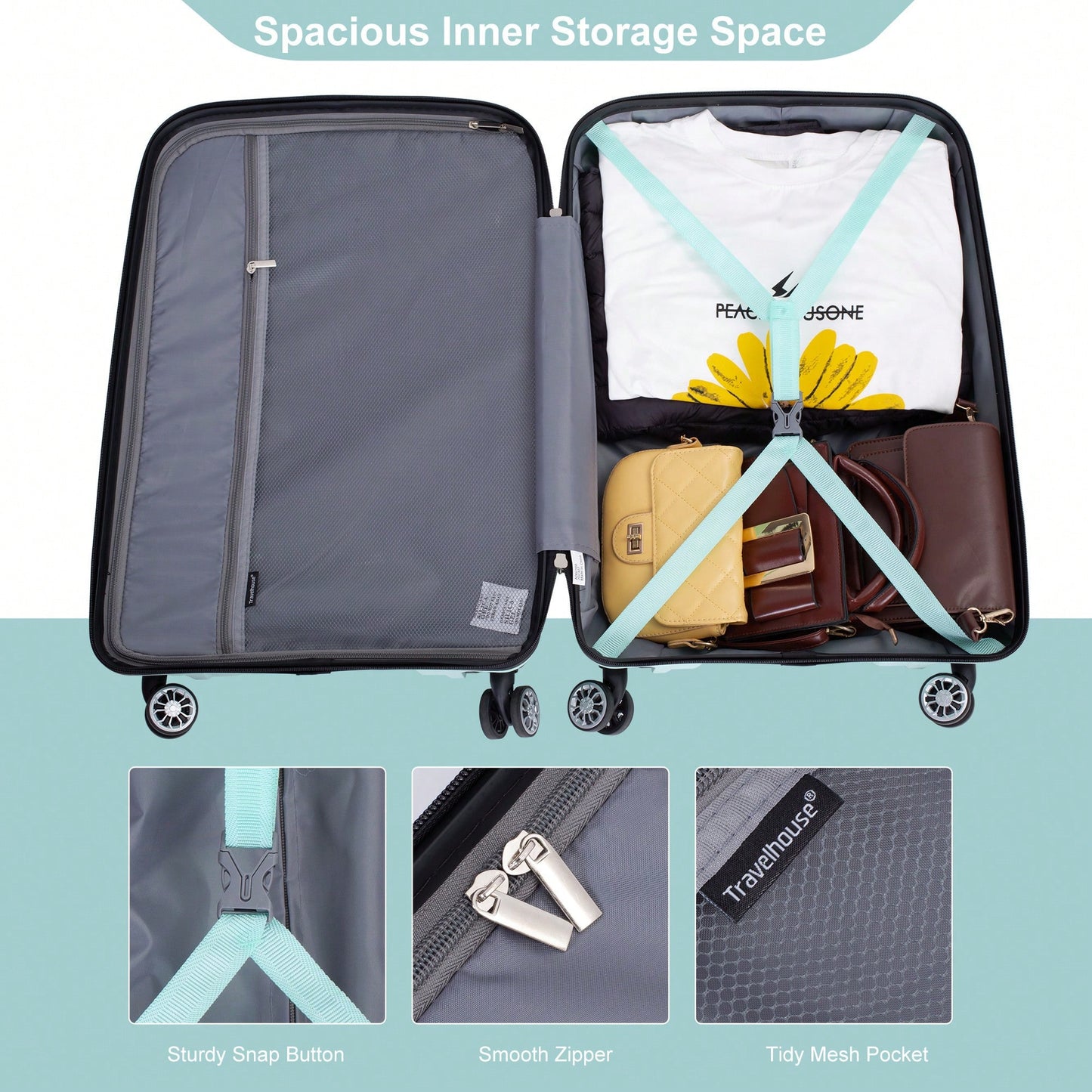 Light Green 3-Piece Hardshell Luggage Set With Double Spinner Wheels, TSA Lock, Lightweight & Durable (20/24"/28")"