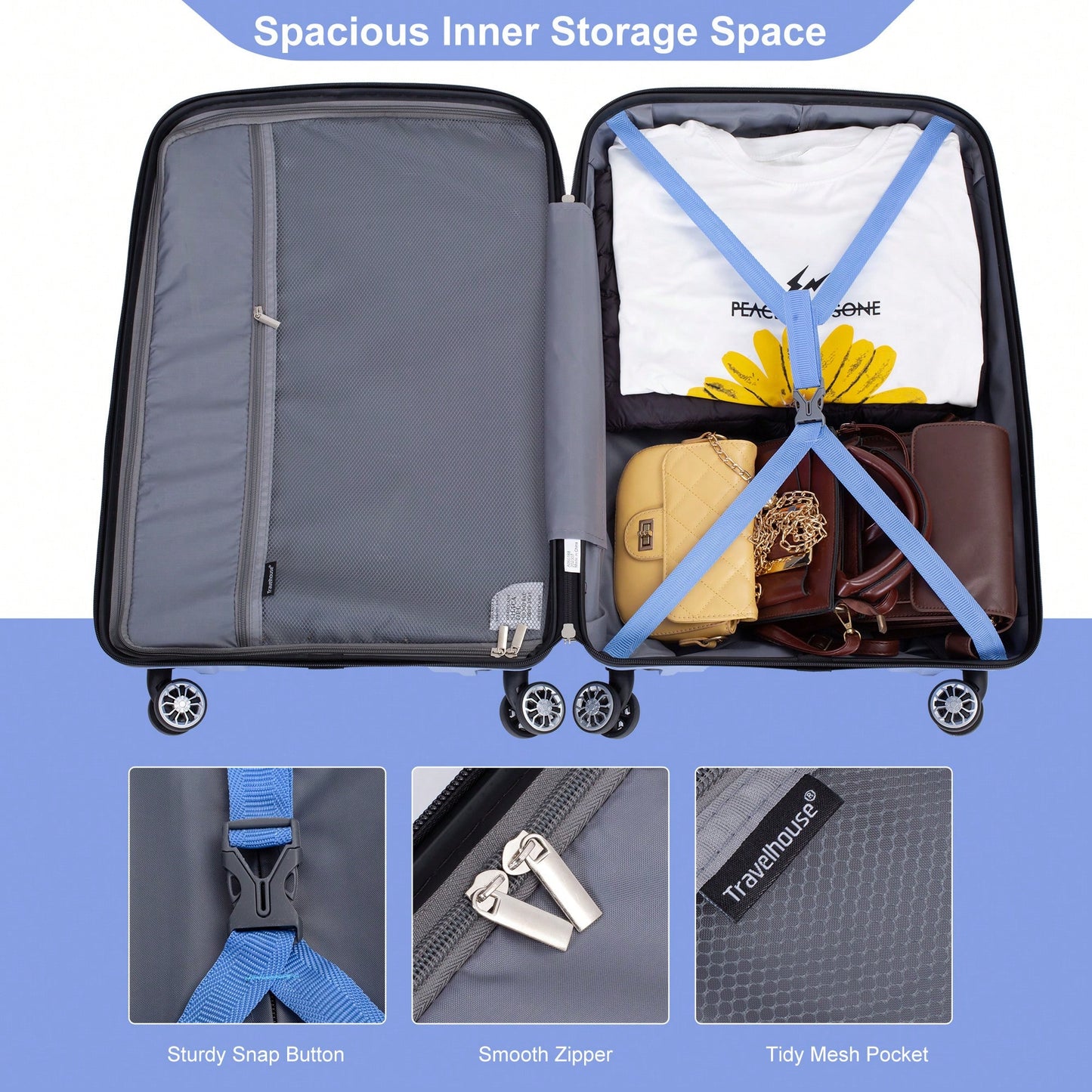 Light Green 3-Piece Hardshell Luggage Set With Double Spinner Wheels, TSA Lock, Lightweight & Durable (20/24"/28")"