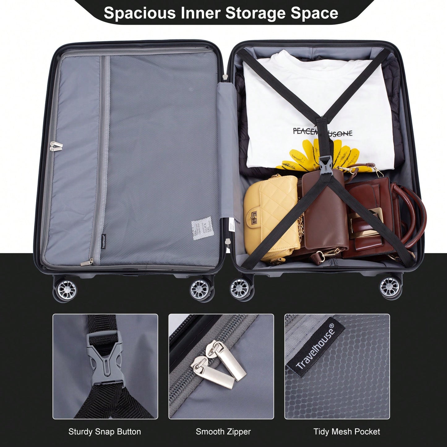 Light Green 3-Piece Hardshell Luggage Set With Double Spinner Wheels, TSA Lock, Lightweight & Durable (20/24"/28")"
