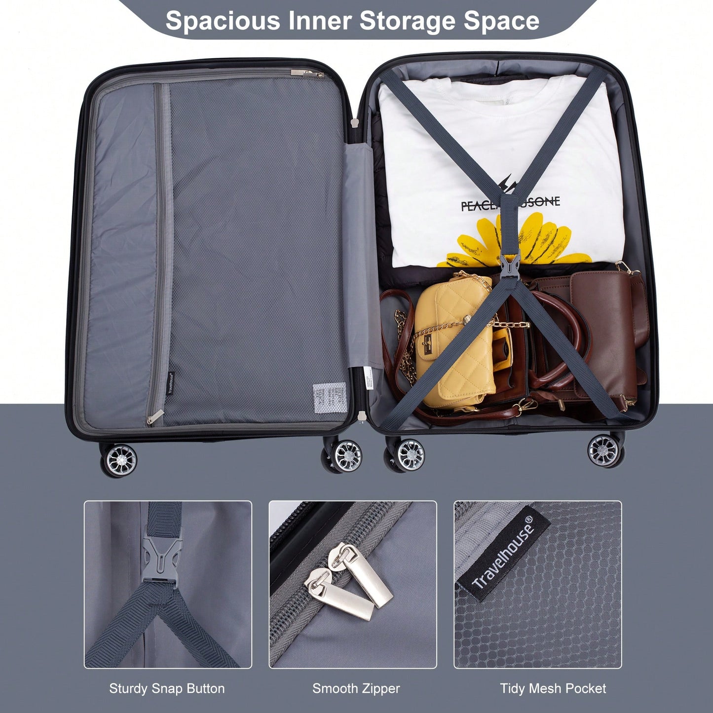 Light Green 3-Piece Hardshell Luggage Set With Double Spinner Wheels, TSA Lock, Lightweight & Durable (20/24"/28")"