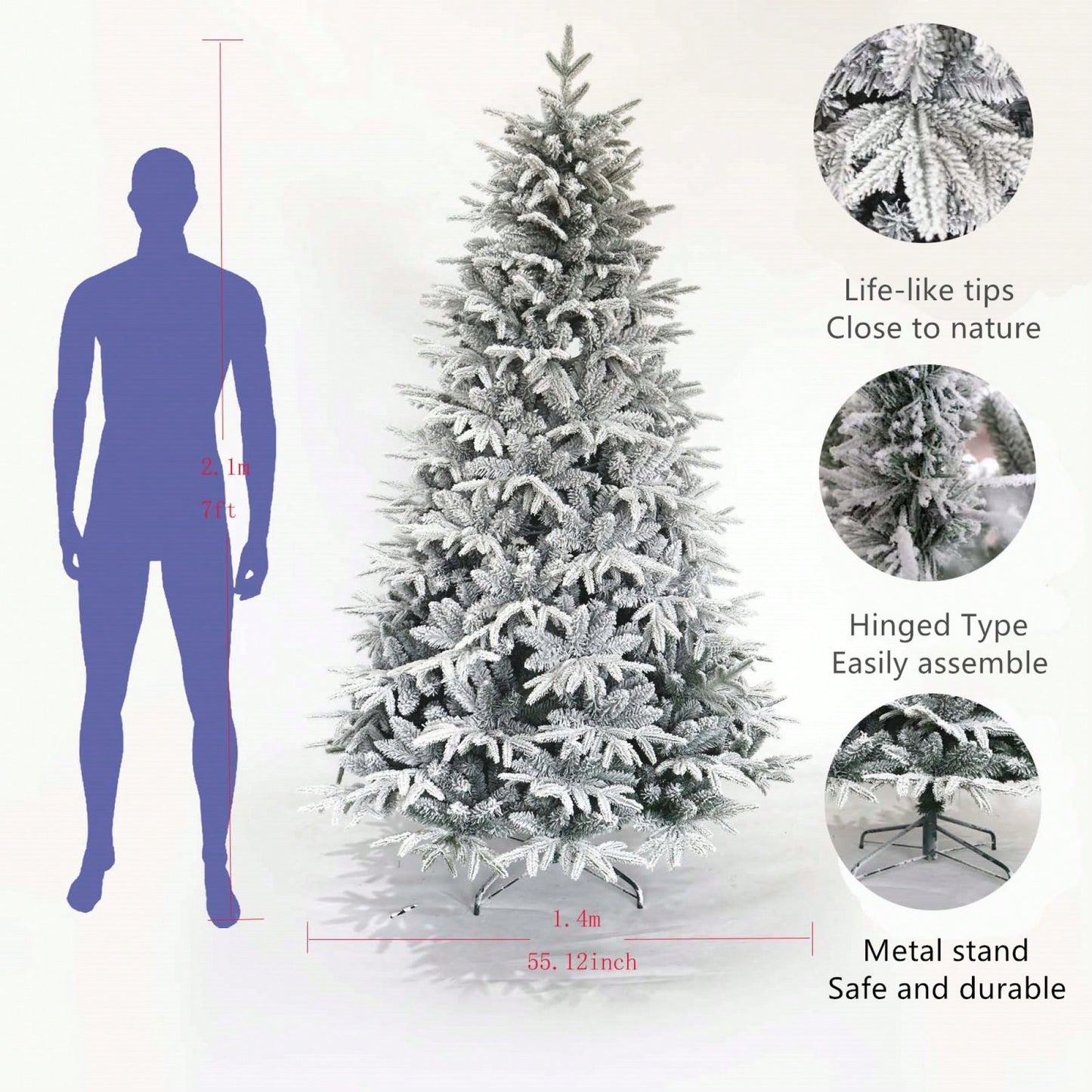 7ft Snow Flocked Artificial Christmas Tree - Hinged Pine Design With Realistic White Tips For A Festive Holiday Atmosphere