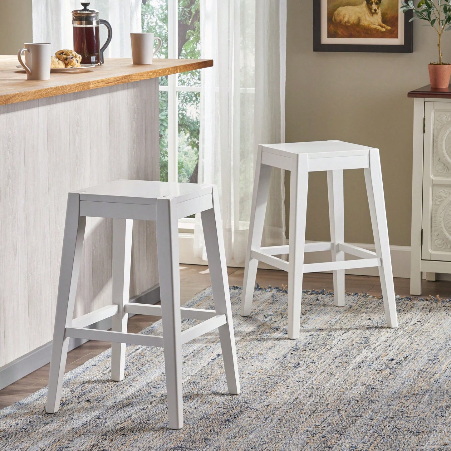Modern Counter Stool Set Of 2 - Stylish Height Adjustable Seats For Kitchen Or Bar