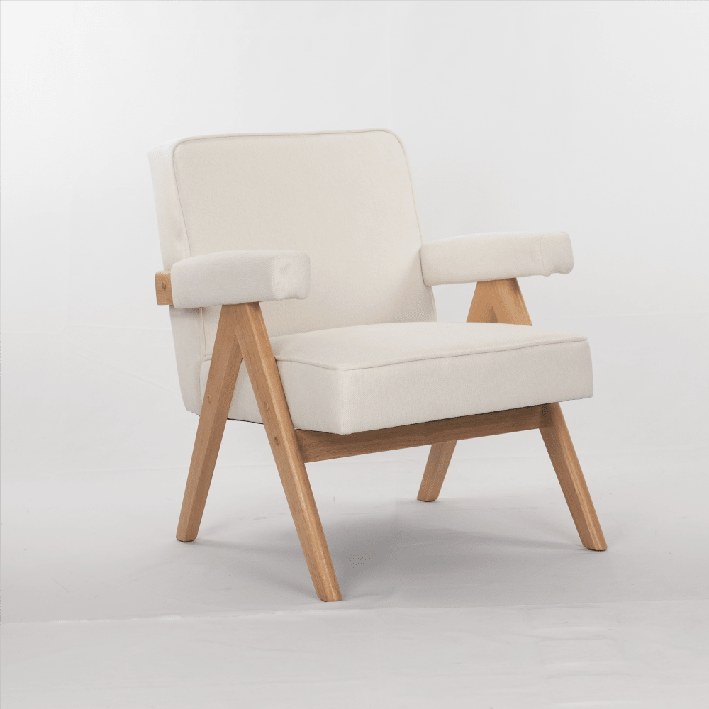 Comfortable Wooden Leg Leisure Chair With Handrails And Cushions - Perfect For Living Room, Bedroom, And Study - Set Of 1