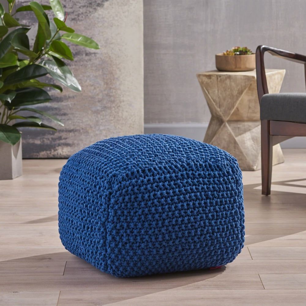 Stylish Knitted Cotton Pouf Cube For Versatile Home Decor - 20.5" X 20.5" X 16.5"