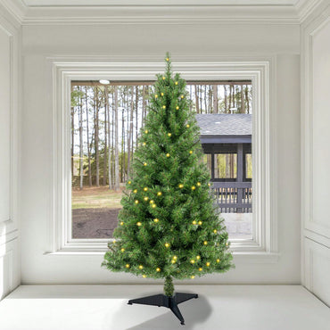 4ft Prelit Artificial Christmas Tree With 100 Warm White LED Lights, Realistic PVC Branch Tips For Easy Indoor Setup