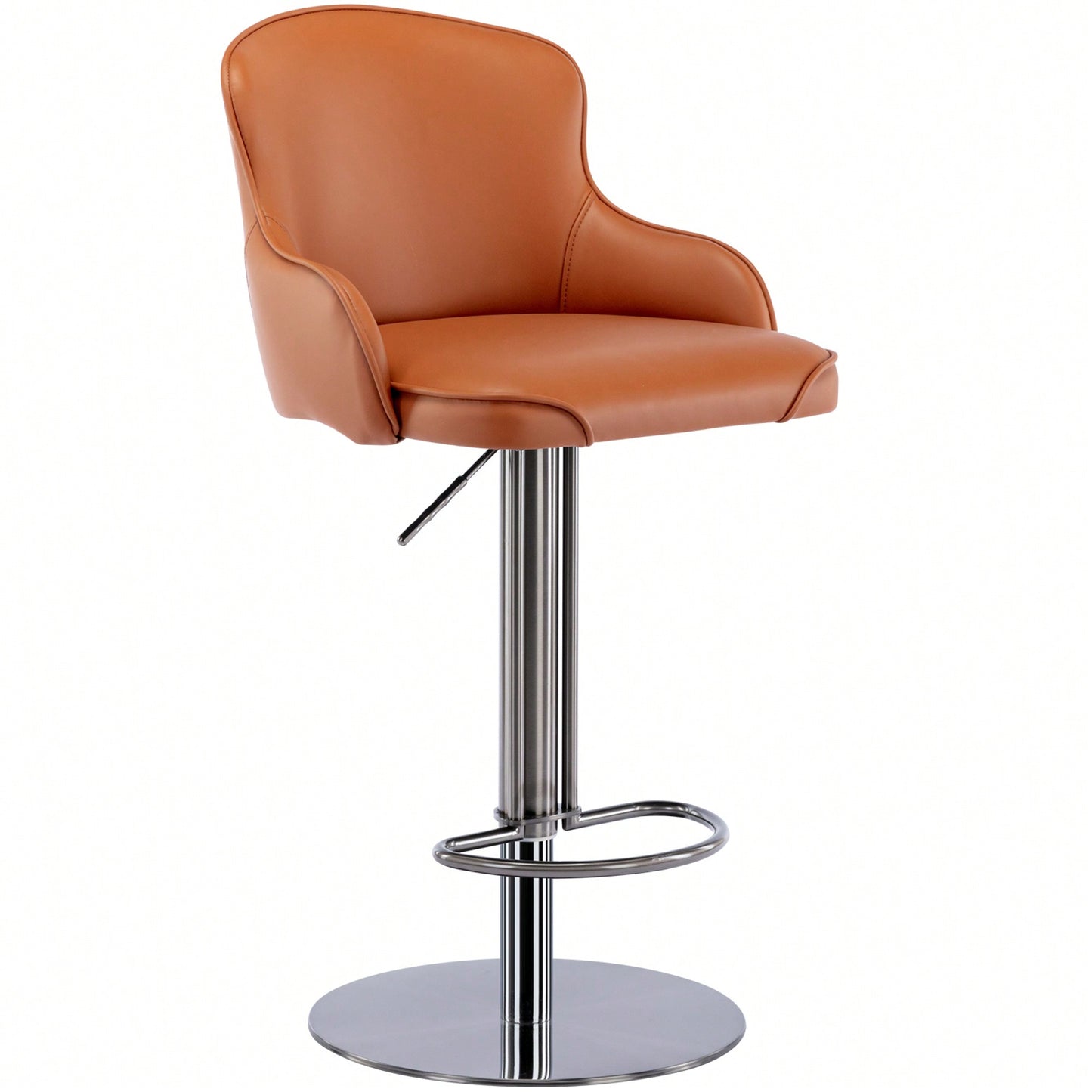Adjustable Black Titanium Bar Stool with Leather Backrest for Kitchen Counter and Dining Room Brown