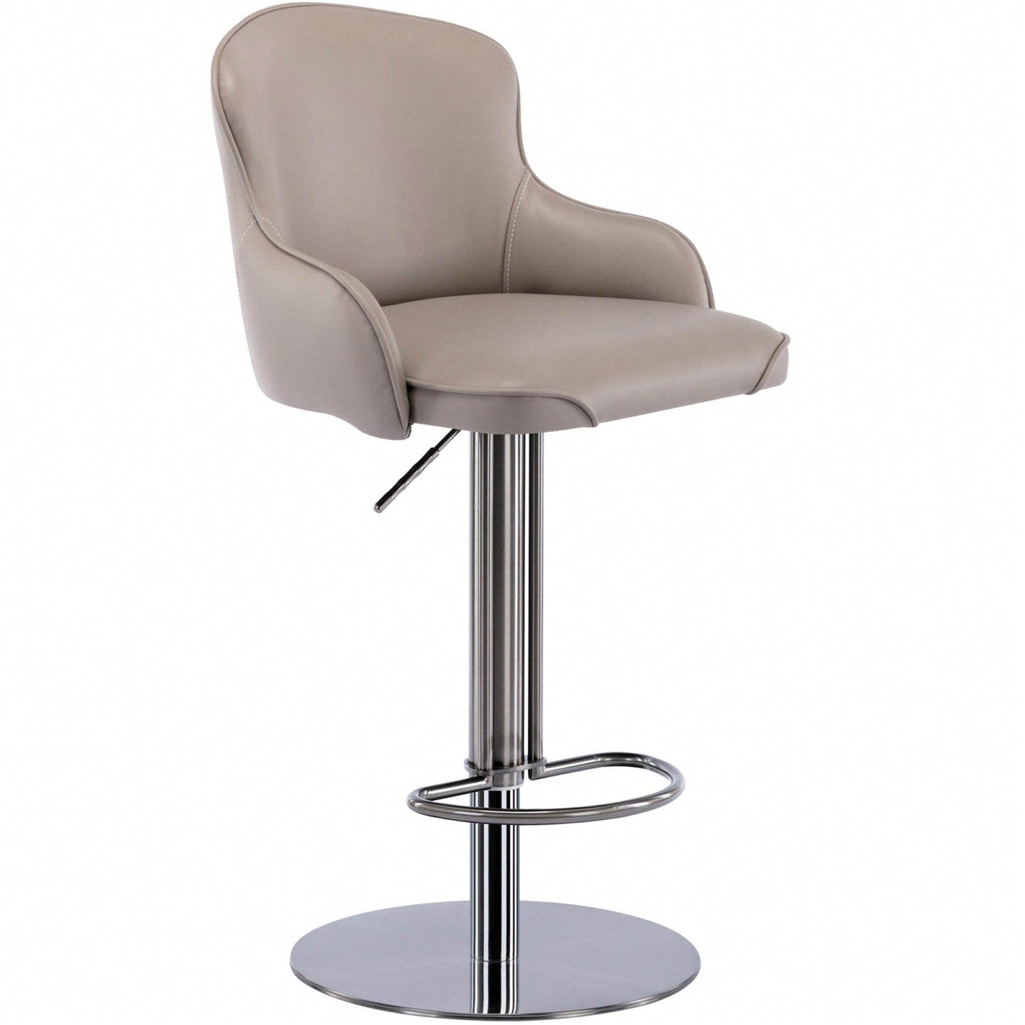 Adjustable Black Titanium Bar Stool with Leather Backrest for Kitchen Counter and Dining Room Brown