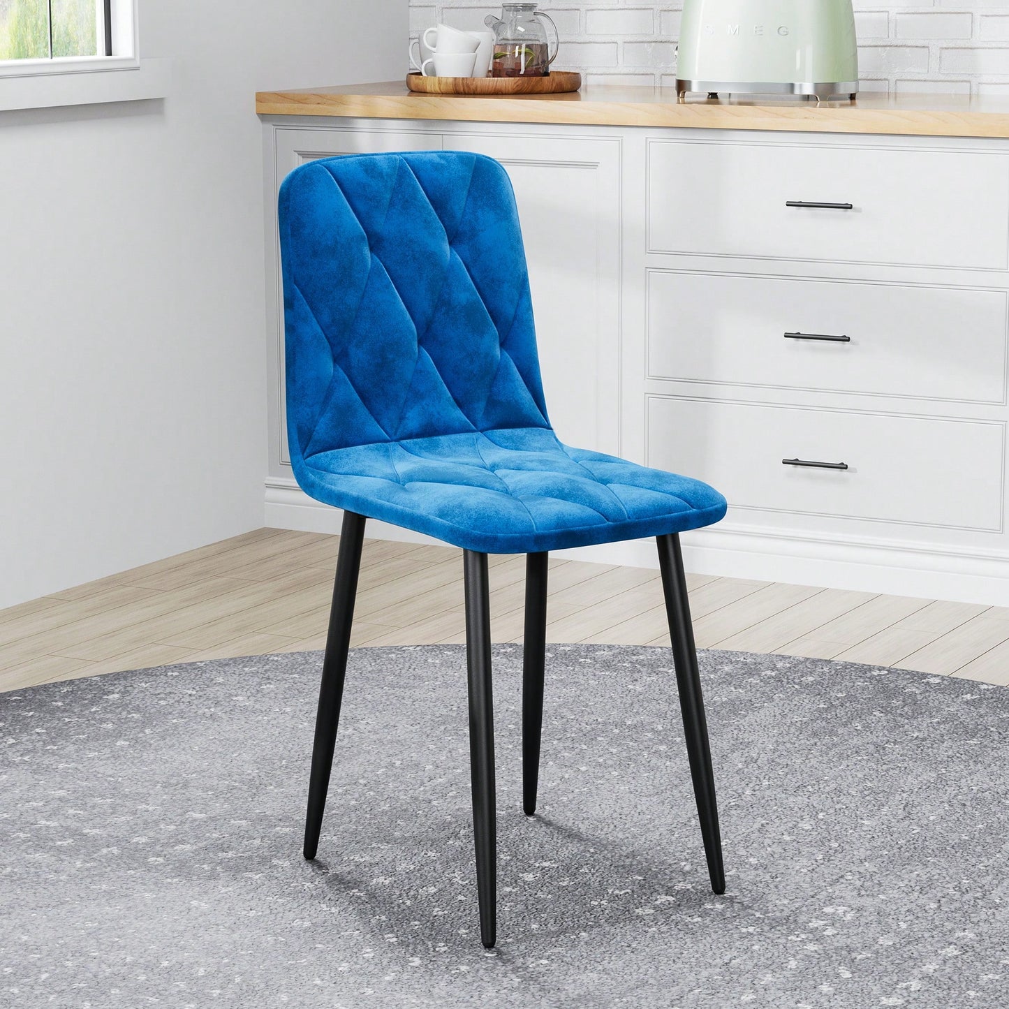 Modern Set Of 4 Upholstered Kitchen Dining Chairs With Durable Metal Legs And Comfortable PU Cushion Seat