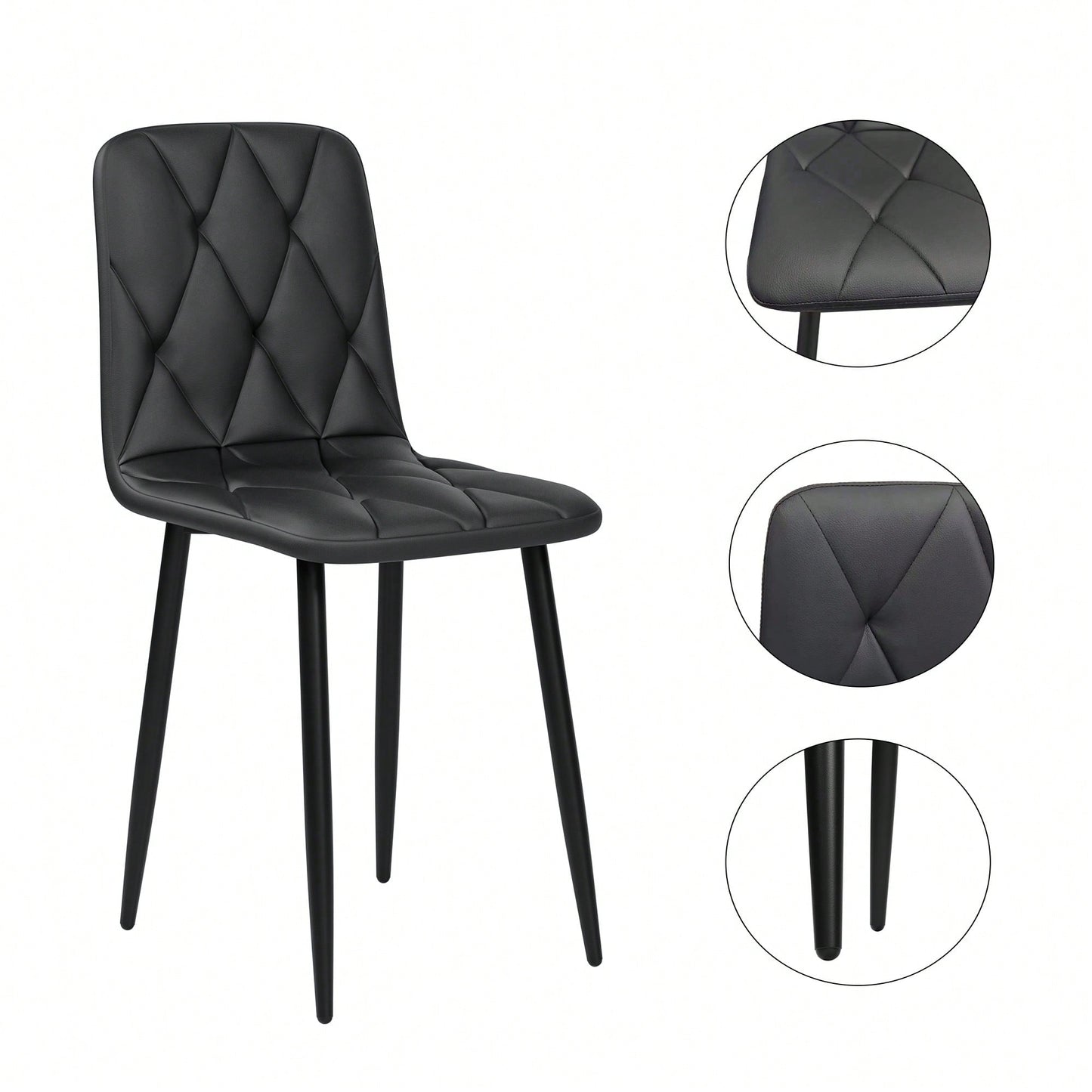 Modern Set Of 4 Upholstered Kitchen Dining Chairs With Durable Metal Legs And Comfortable PU Cushion Seat