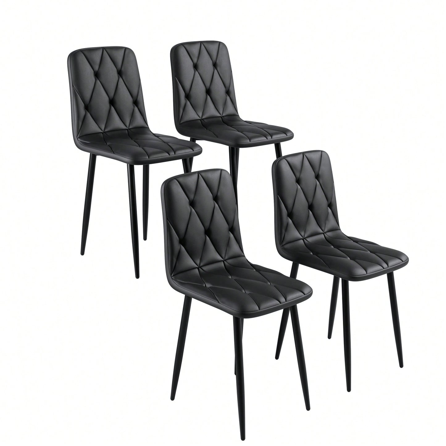 Modern Set Of 4 Upholstered Kitchen Dining Chairs With Durable Metal Legs And Comfortable PU Cushion Seat