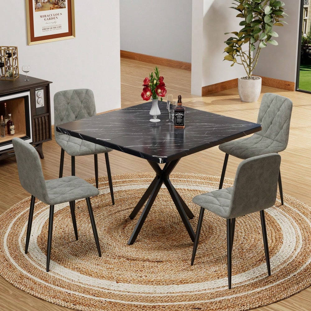 Modern Set Of 4 Upholstered Kitchen Dining Chairs With Durable Metal Legs And Comfortable PU Cushion Seat