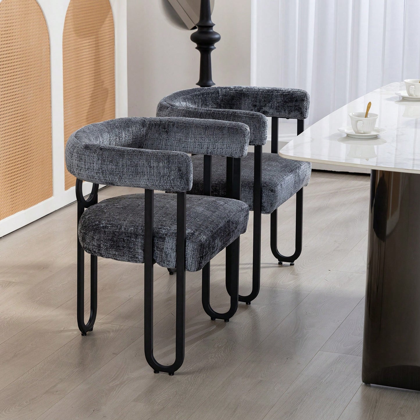 Stylish Chenille Fabric Upholstered Barrel Accent Chairs For Living Room – Set Of 2 Beige Kitchen Armchairs
