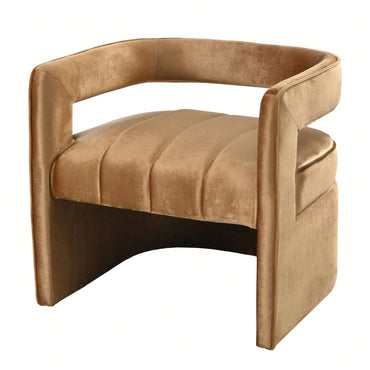 Luxurious Curved Velvet Accent Chair With Ribbed Design – Fully Upholstered In Rich Brown, No Assembly Required