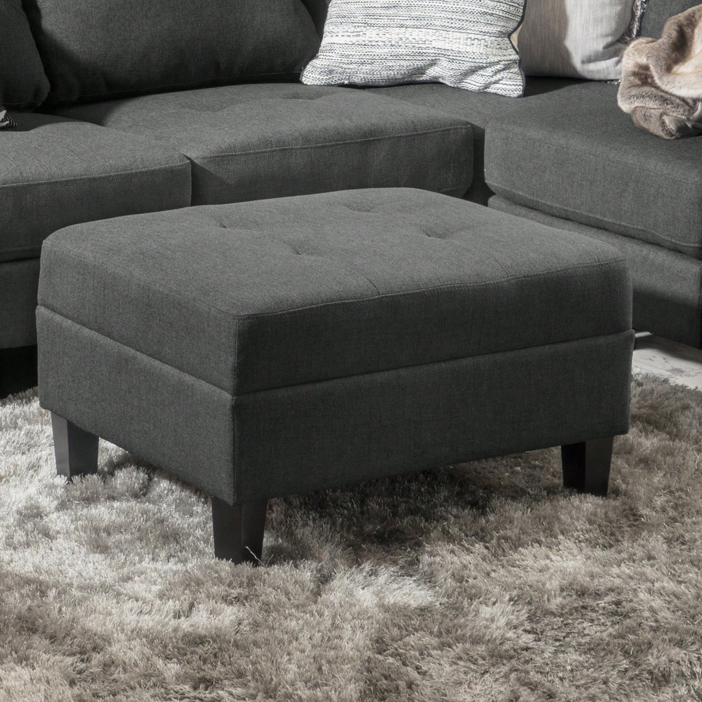 Elegant Plush Ottoman With Multifunctional Storage And Stylish Design