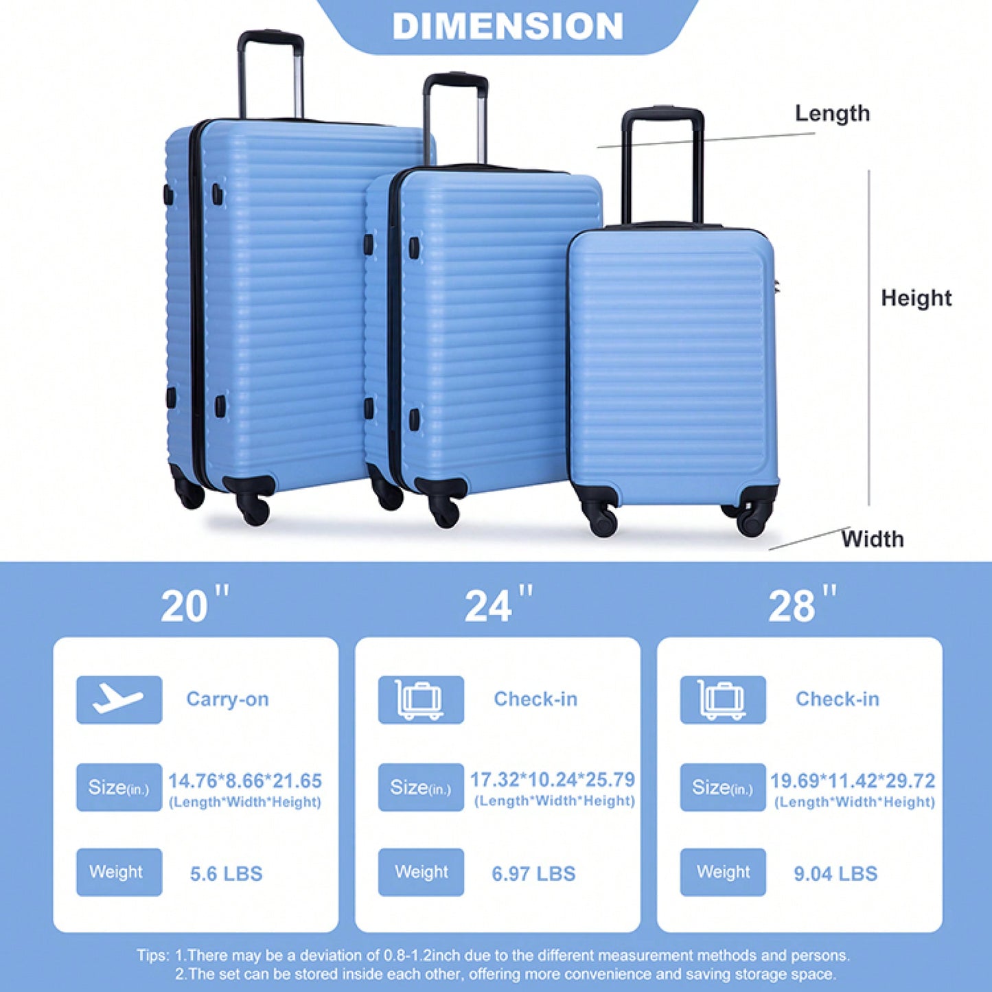 Stylish 3-Piece Lightweight Luggage Set With Spinner Wheels, Two Hooks & TSA Lock - Pink Suits For Travel (20/24/28)