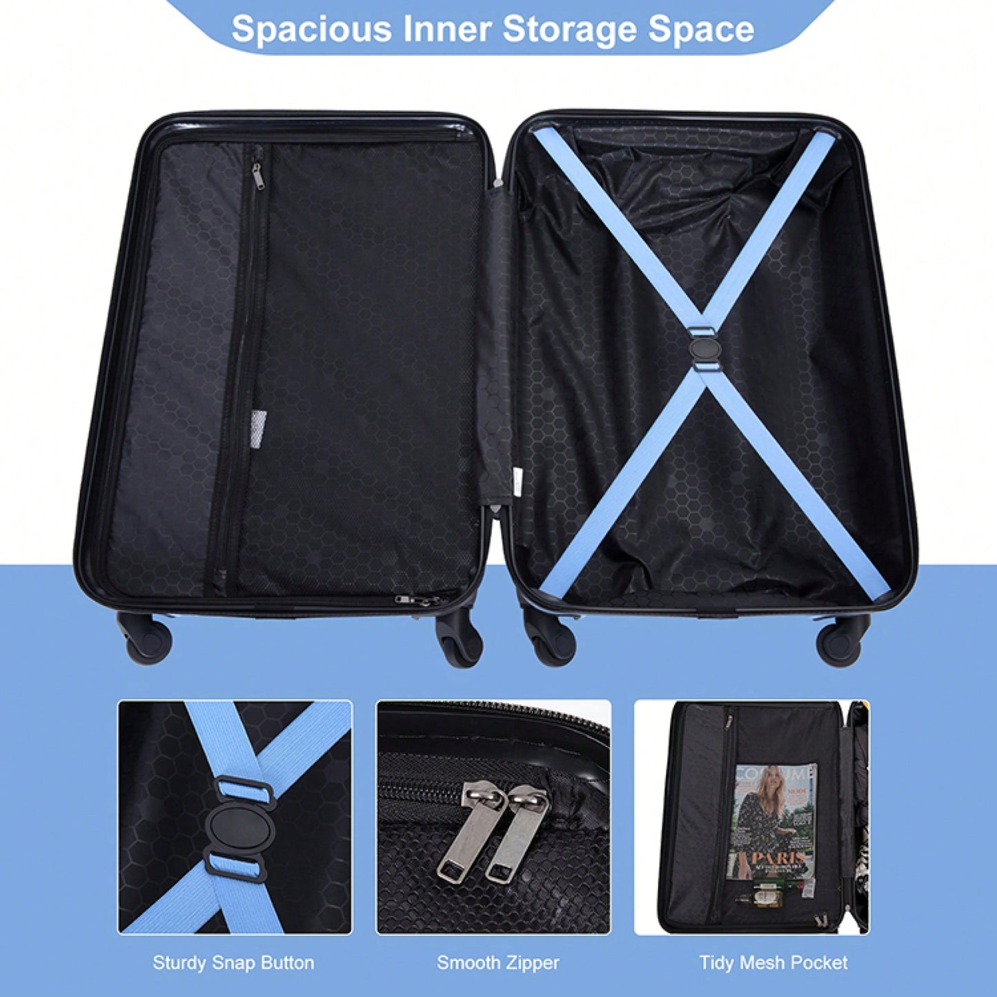 Stylish 3-Piece Lightweight Luggage Set With Spinner Wheels, Two Hooks & TSA Lock - Pink Suits For Travel (20/24/28)