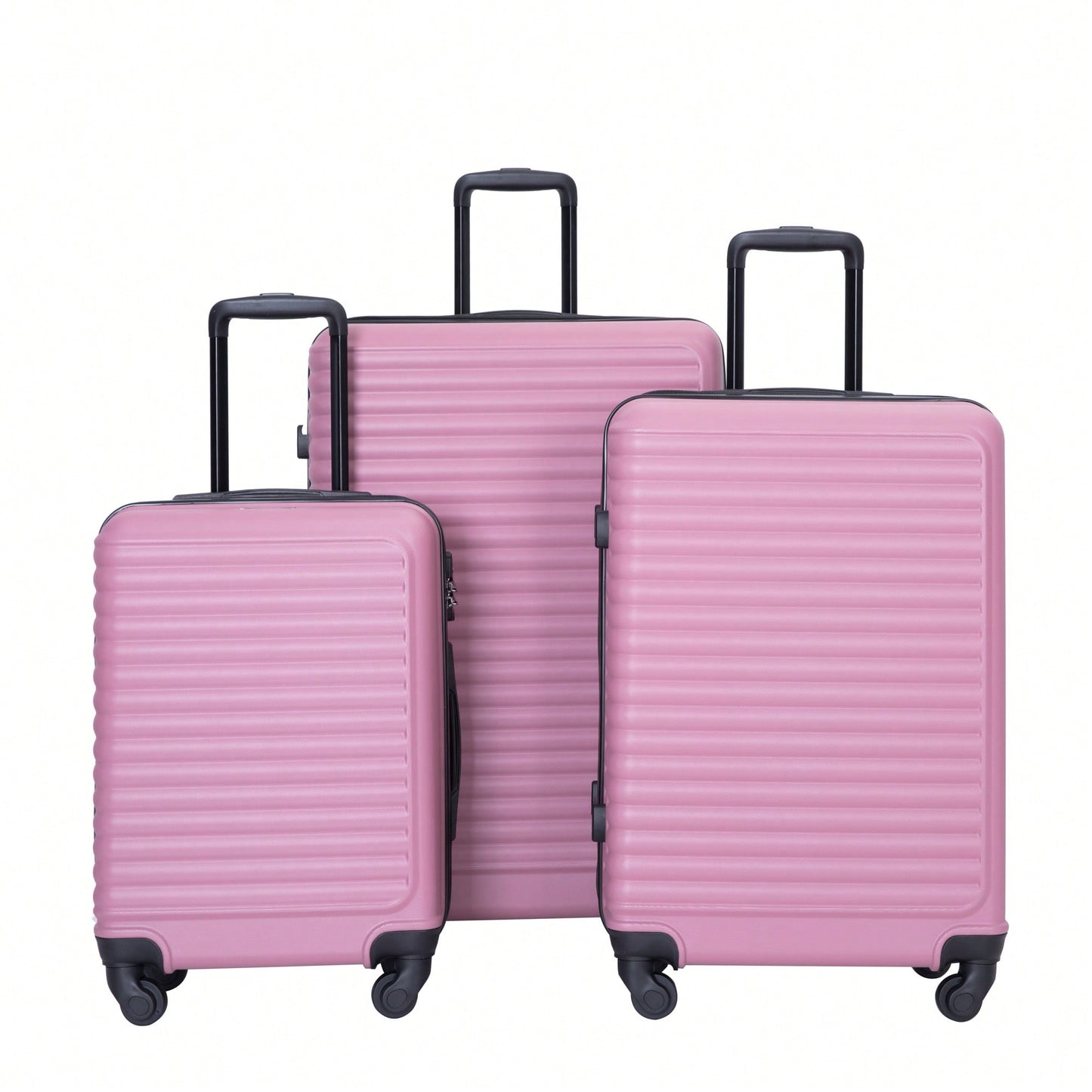 Stylish 3-Piece Lightweight Luggage Set With Spinner Wheels, Two Hooks & TSA Lock - Pink Suits For Travel (20/24/28)