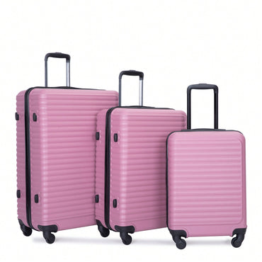 Stylish 3-Piece Lightweight Luggage Set With Spinner Wheels, Two Hooks & TSA Lock - Pink Suits For Travel (20/24/28)