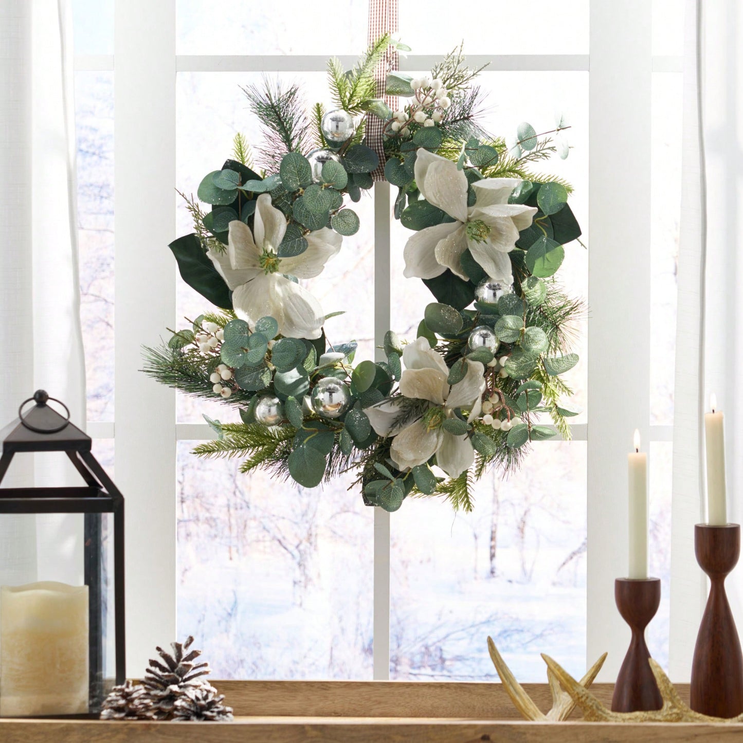 Elegant 21.75-Inch Floral Wreath With Leaves And Magnolia Accents For Home Decor