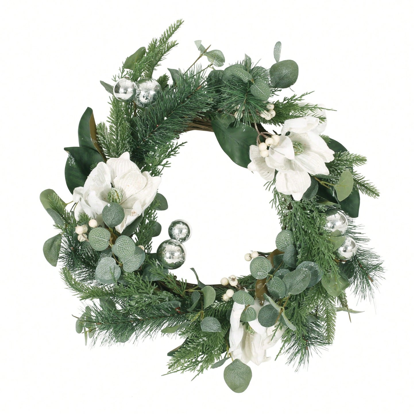Elegant 21.75-Inch Floral Wreath With Leaves And Magnolia Accents For Home Decor