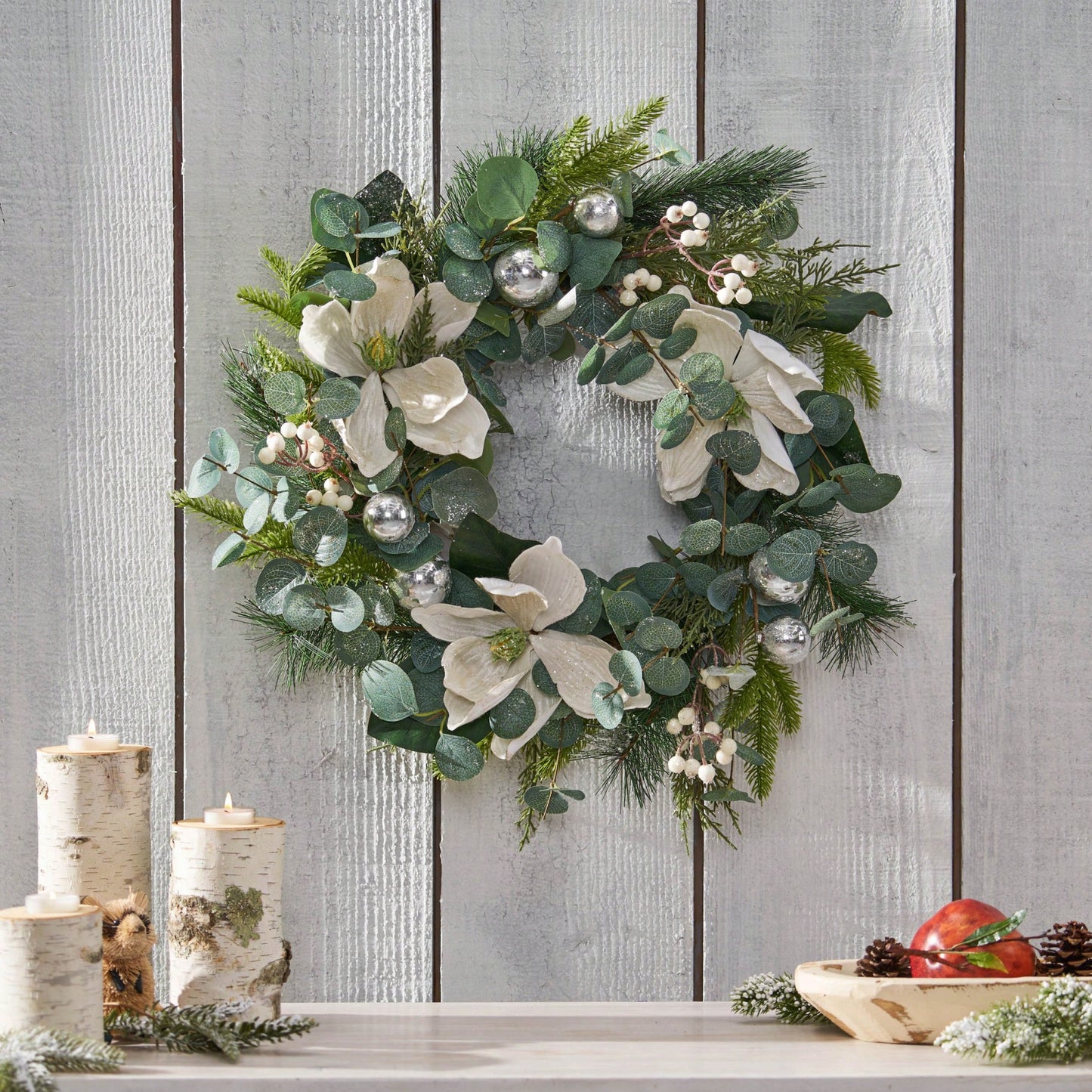 Elegant 21.75-Inch Floral Wreath With Leaves And Magnolia Accents For Home Decor