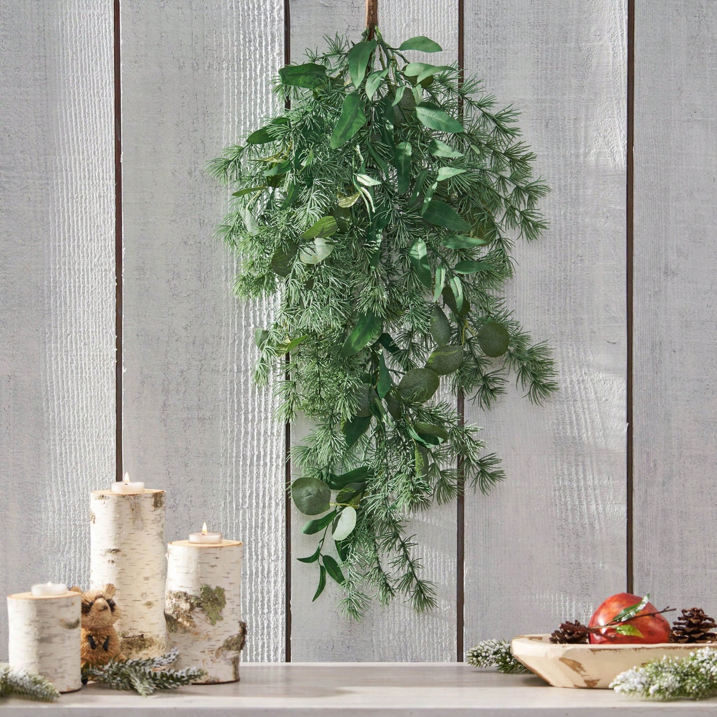 32.5" Decorative Leaves Teardrop Wreath For Home Entrance And Seasonal Decor