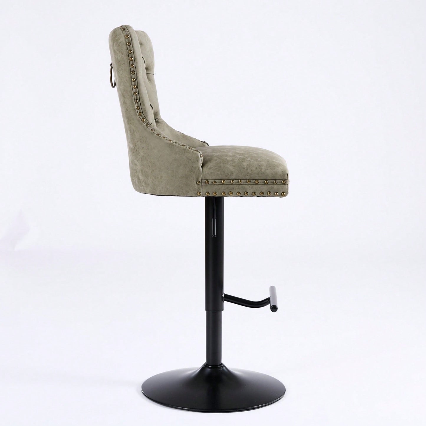 Olive Green Adjustable Height Aged Retro PU Swivel Bar Stools Set of 2 with Comfortable Tufted Back for Kitchen Island and Home Pub