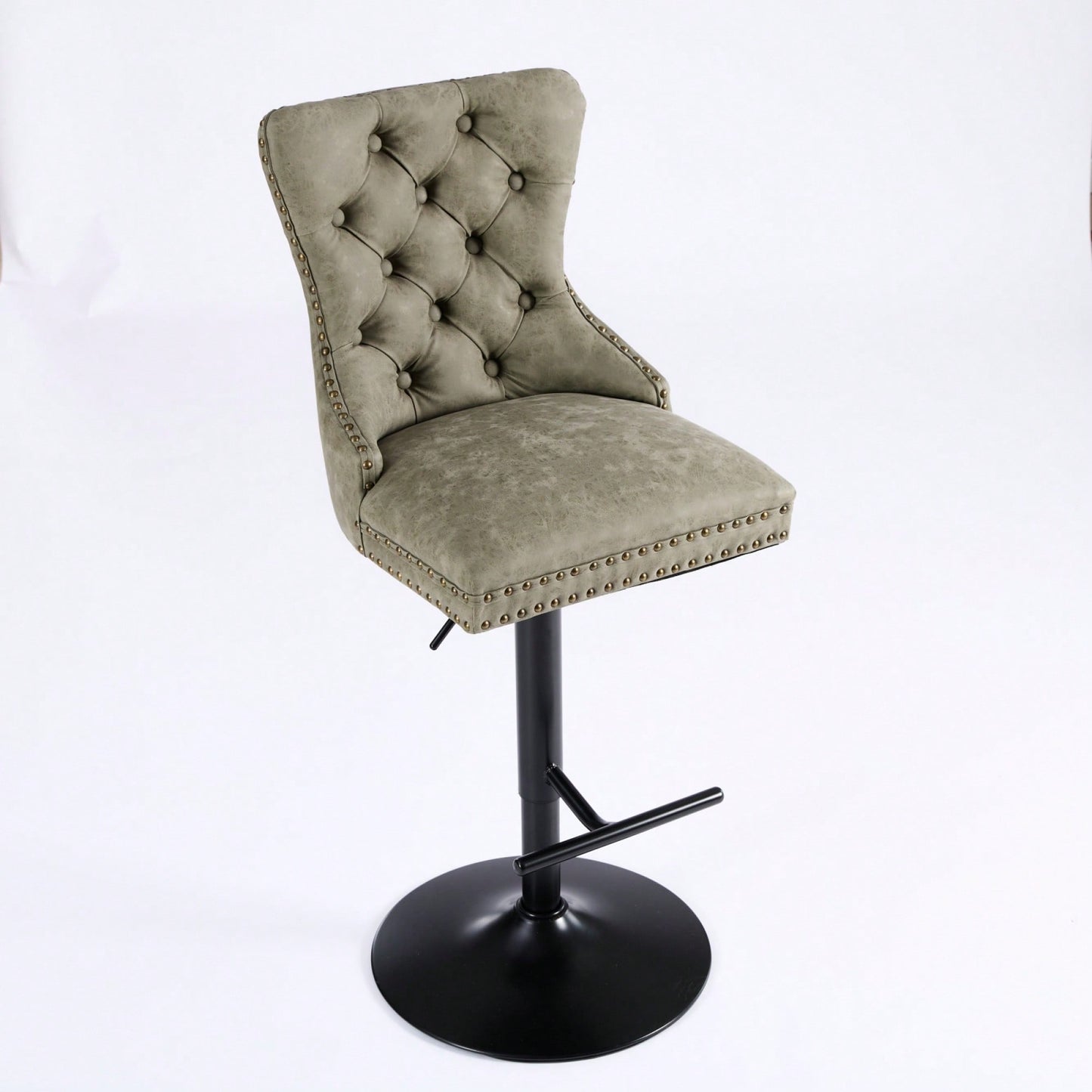 Olive Green Adjustable Height Aged Retro PU Swivel Bar Stools Set of 2 with Comfortable Tufted Back for Kitchen Island and Home Pub