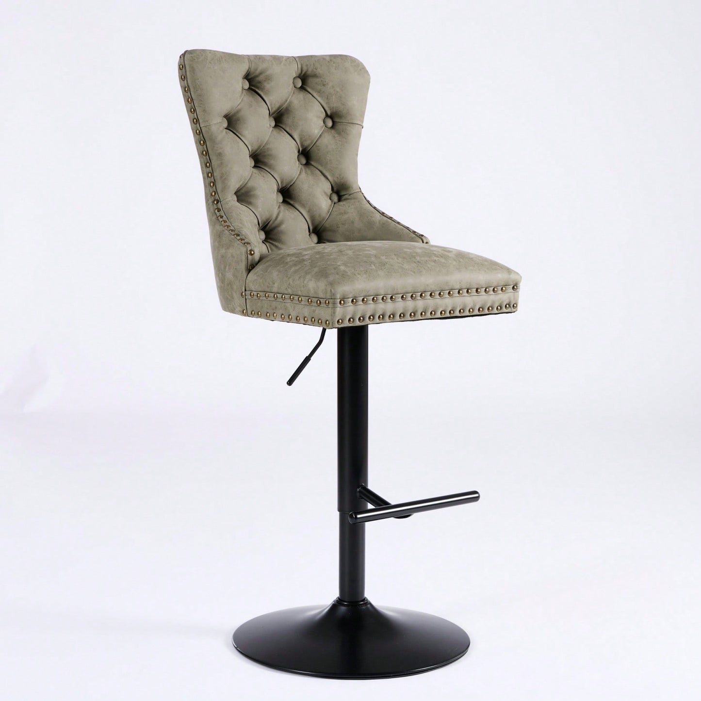 Olive Green Adjustable Height Aged Retro PU Swivel Bar Stools Set of 2 with Comfortable Tufted Back for Kitchen Island and Home Pub