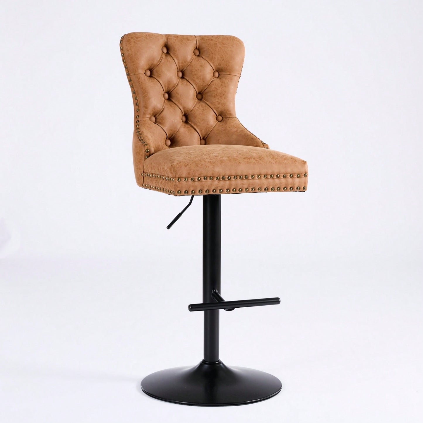 Olive Green Adjustable Height Aged Retro PU Swivel Bar Stools Set of 2 with Comfortable Tufted Back for Kitchen Island and Home Pub