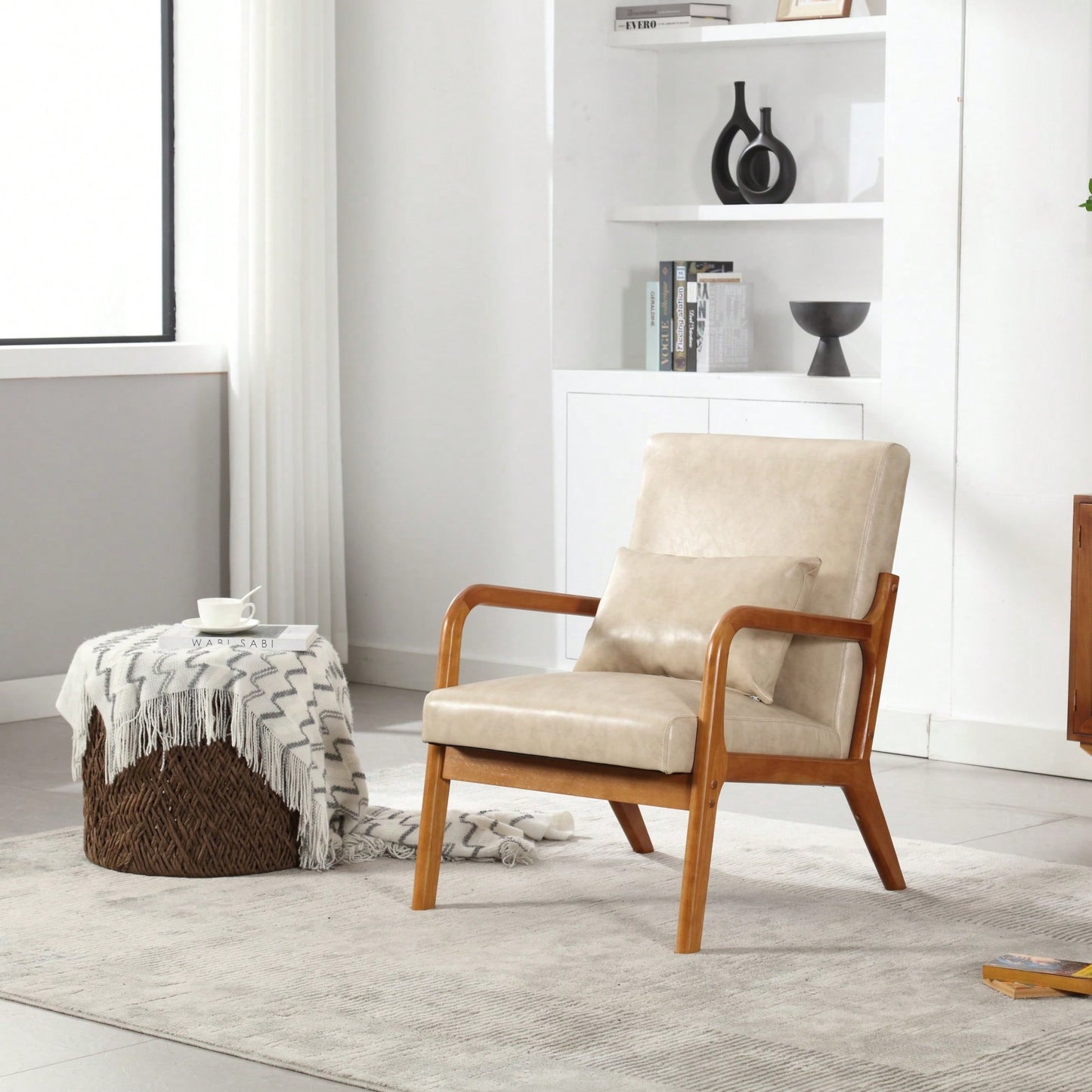 Stylish Modern Accent Chair With Solid Wood Frame And Plush Cushion For Living Room, Bedroom, Or Guest Room In Black PU