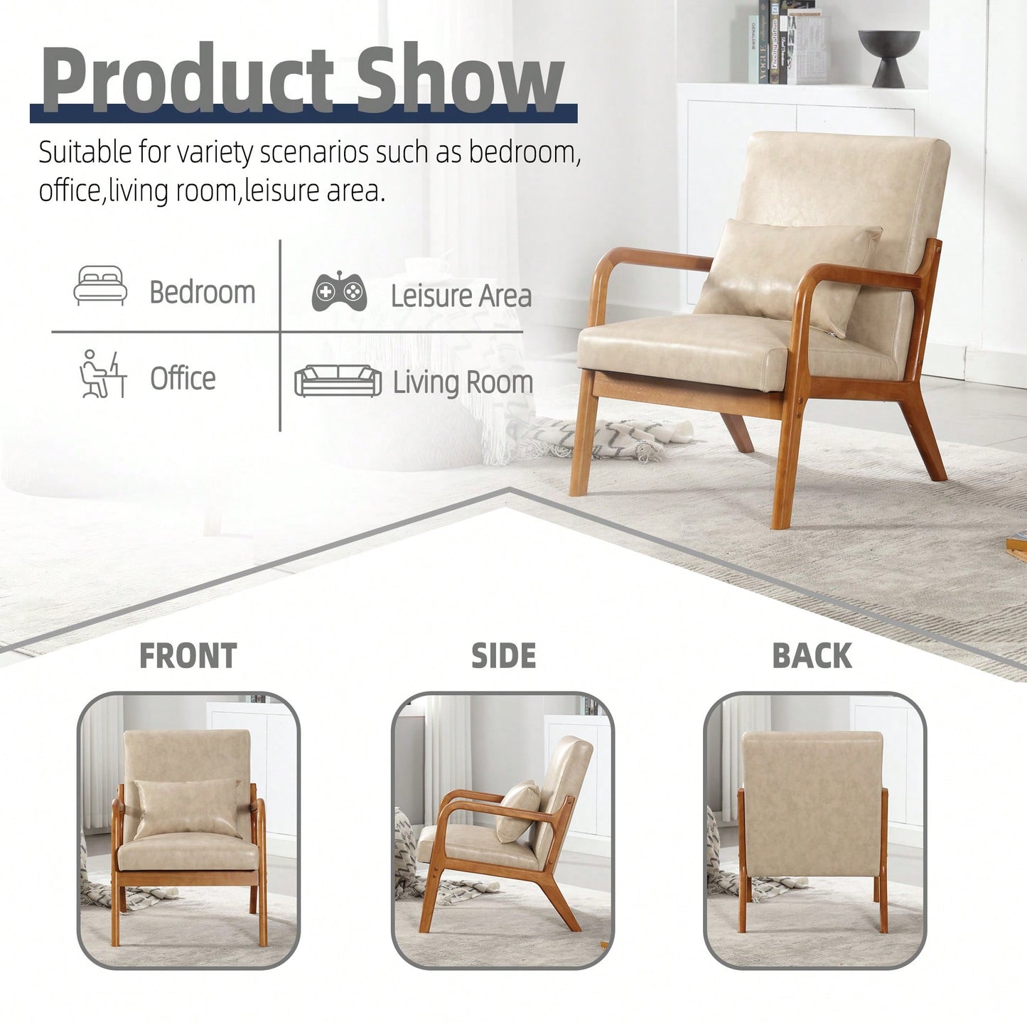 Stylish Modern Accent Chair With Solid Wood Frame And Plush Cushion For Living Room, Bedroom, Or Guest Room In Black PU