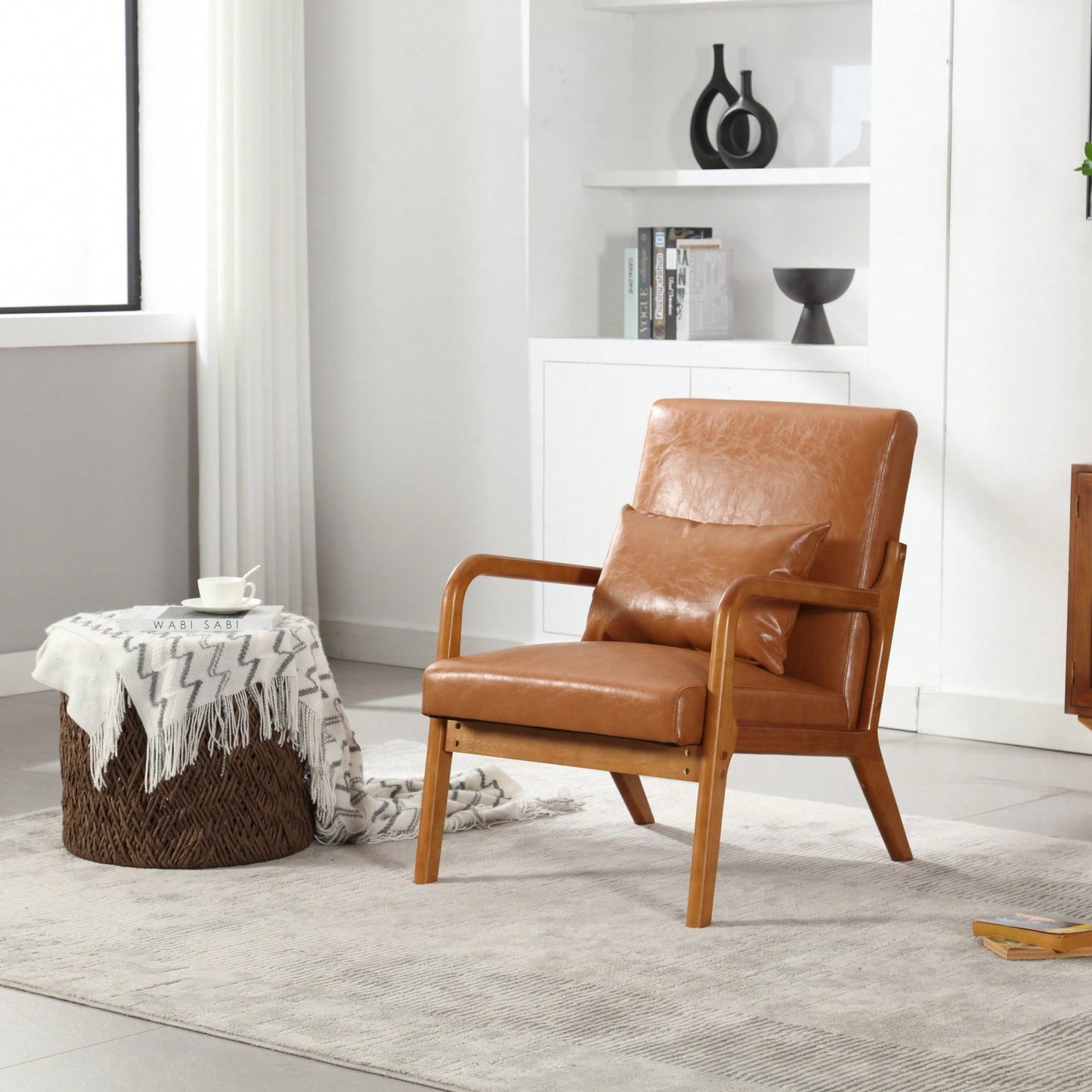 Stylish Modern Accent Chair With Solid Wood Frame And Plush Cushion For Living Room, Bedroom, Or Guest Room In Black PU