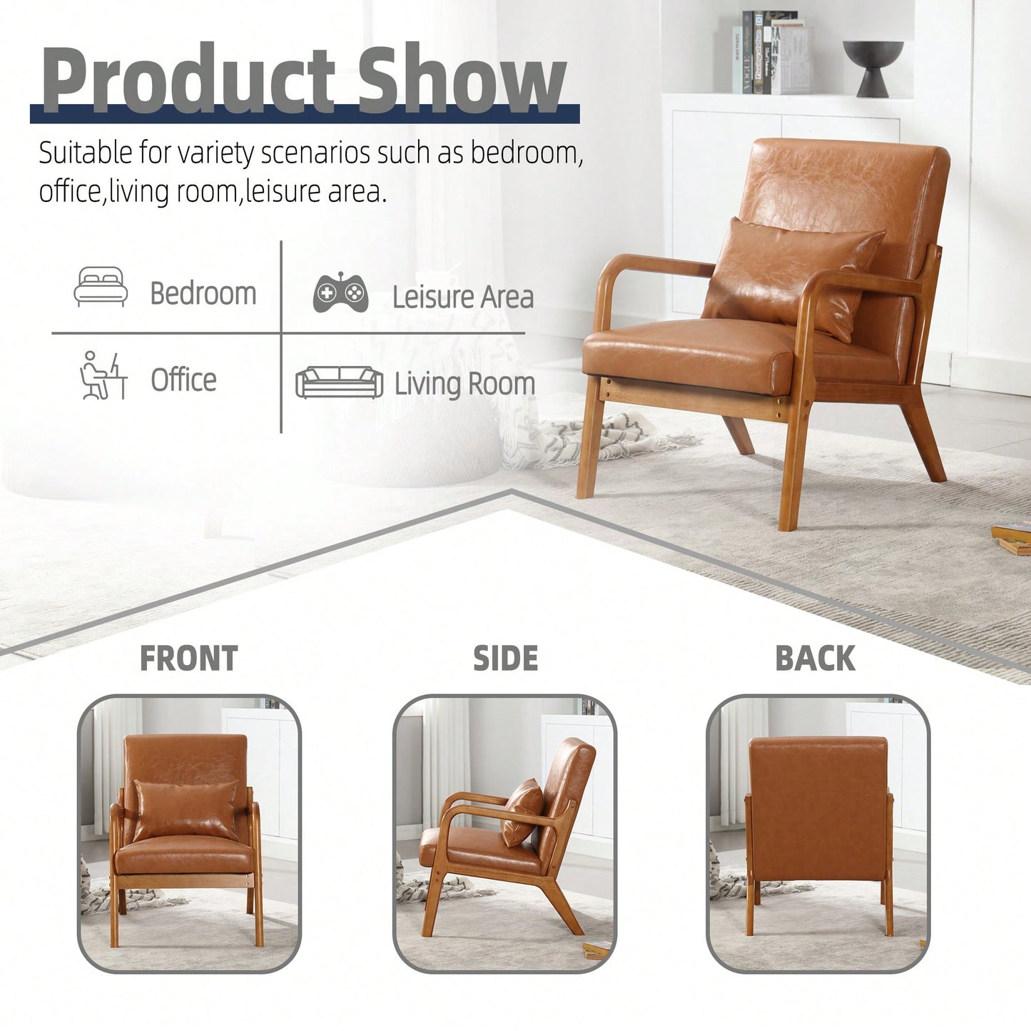 Stylish Modern Accent Chair With Solid Wood Frame And Plush Cushion For Living Room, Bedroom, Or Guest Room In Black PU