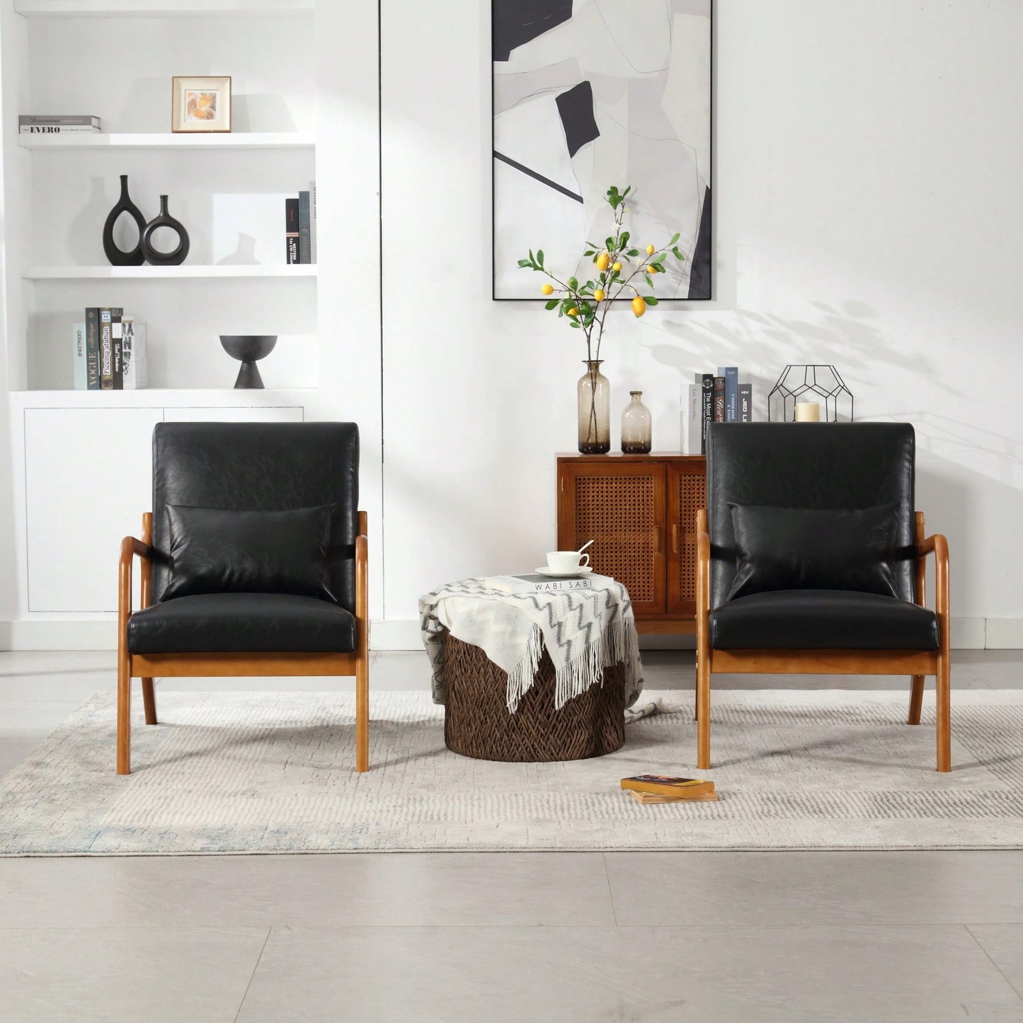 Stylish Modern Accent Chair With Solid Wood Frame And Plush Cushion For Living Room, Bedroom, Or Guest Room In Black PU