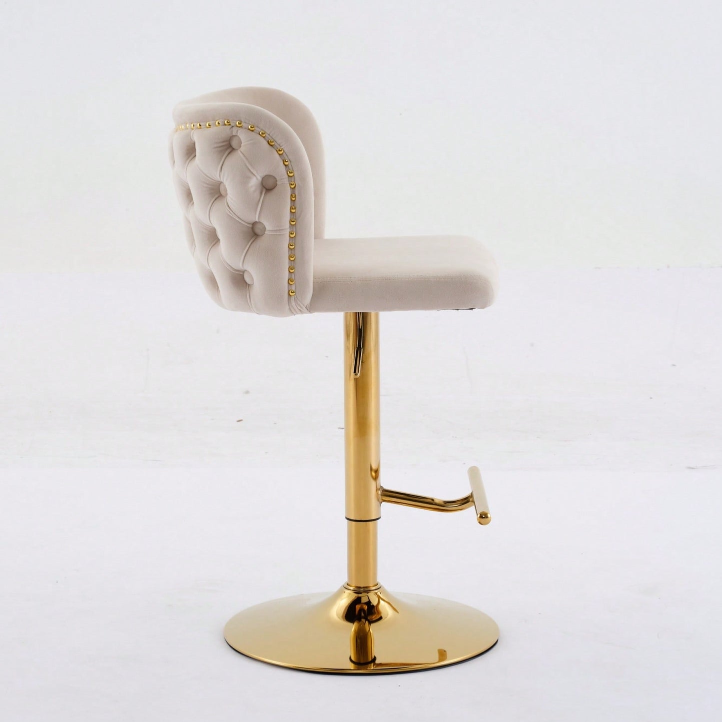 Elegant Adjustable Swivel Barstools with Gold Base Velvet Upholstered Tufted Back for Kitchen Islands and Home Bars Set of 2 Black