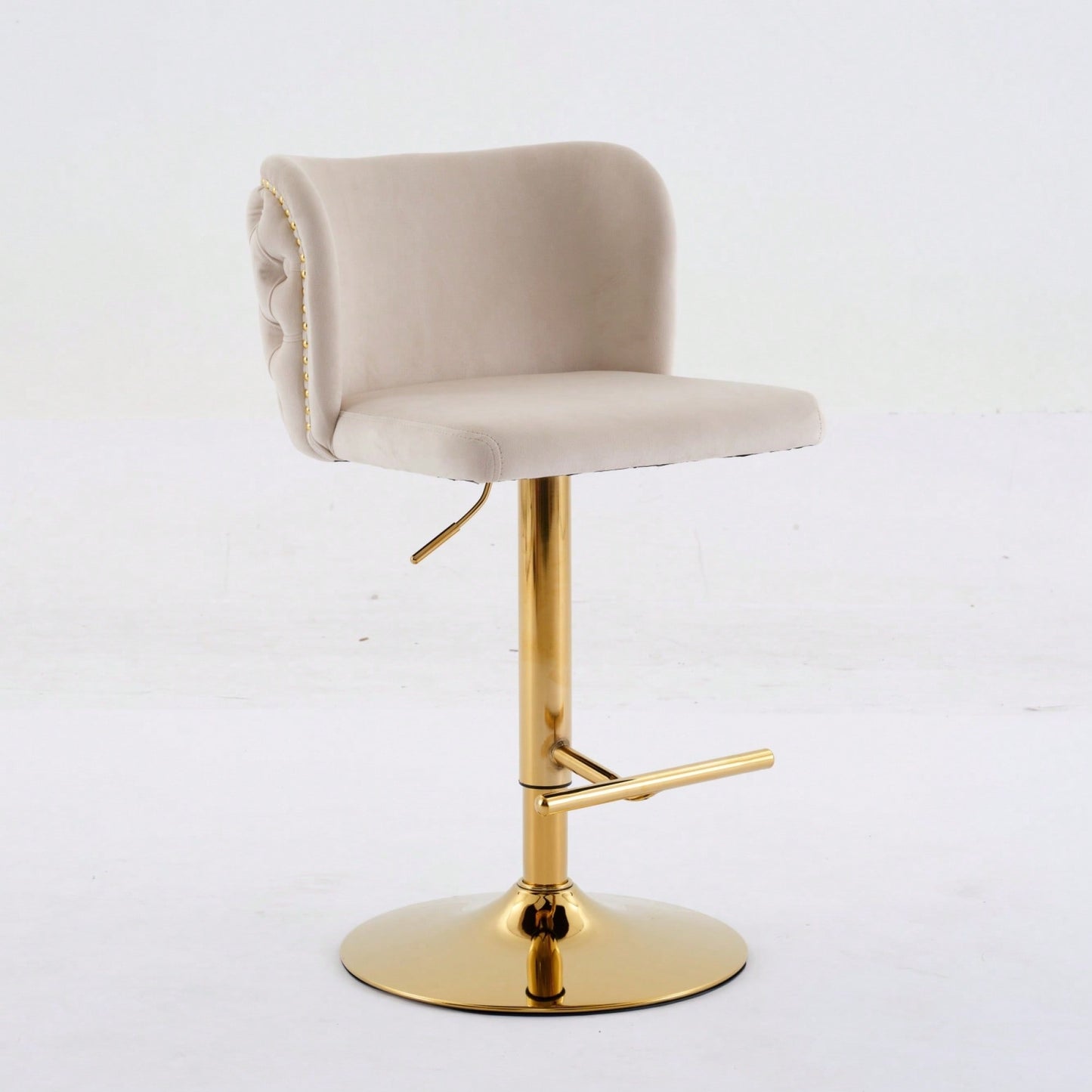 Elegant Adjustable Swivel Barstools with Gold Base Velvet Upholstered Tufted Back for Kitchen Islands and Home Bars Set of 2 Black