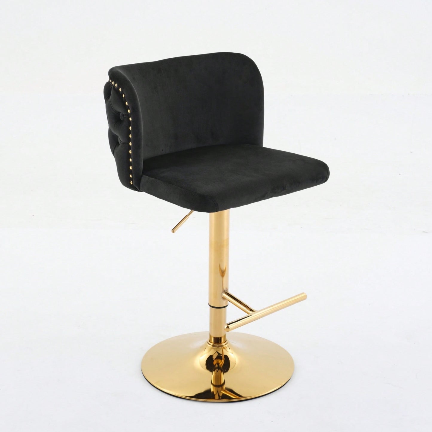 Elegant Adjustable Swivel Barstools with Gold Base Velvet Upholstered Tufted Back for Kitchen Islands and Home Bars Set of 2 Black