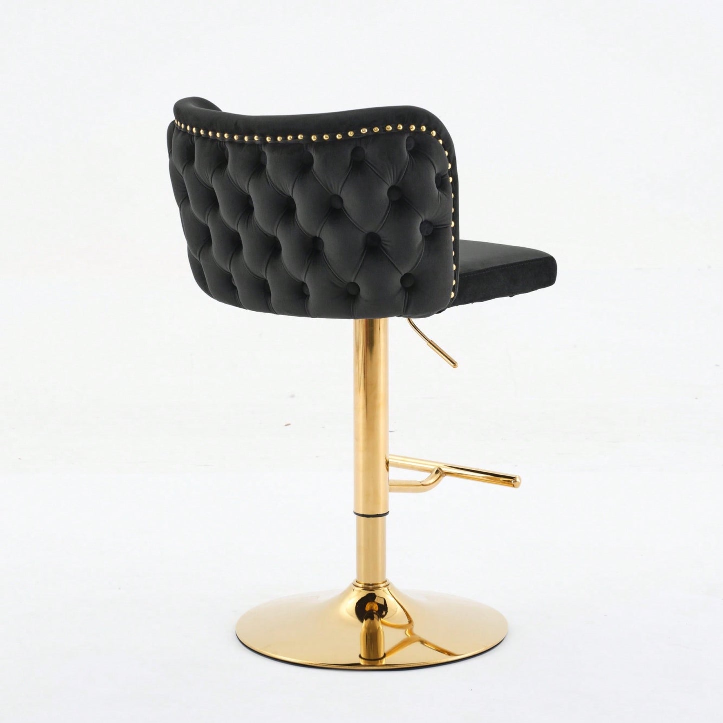 Elegant Adjustable Swivel Barstools with Gold Base Velvet Upholstered Tufted Back for Kitchen Islands and Home Bars Set of 2 Black