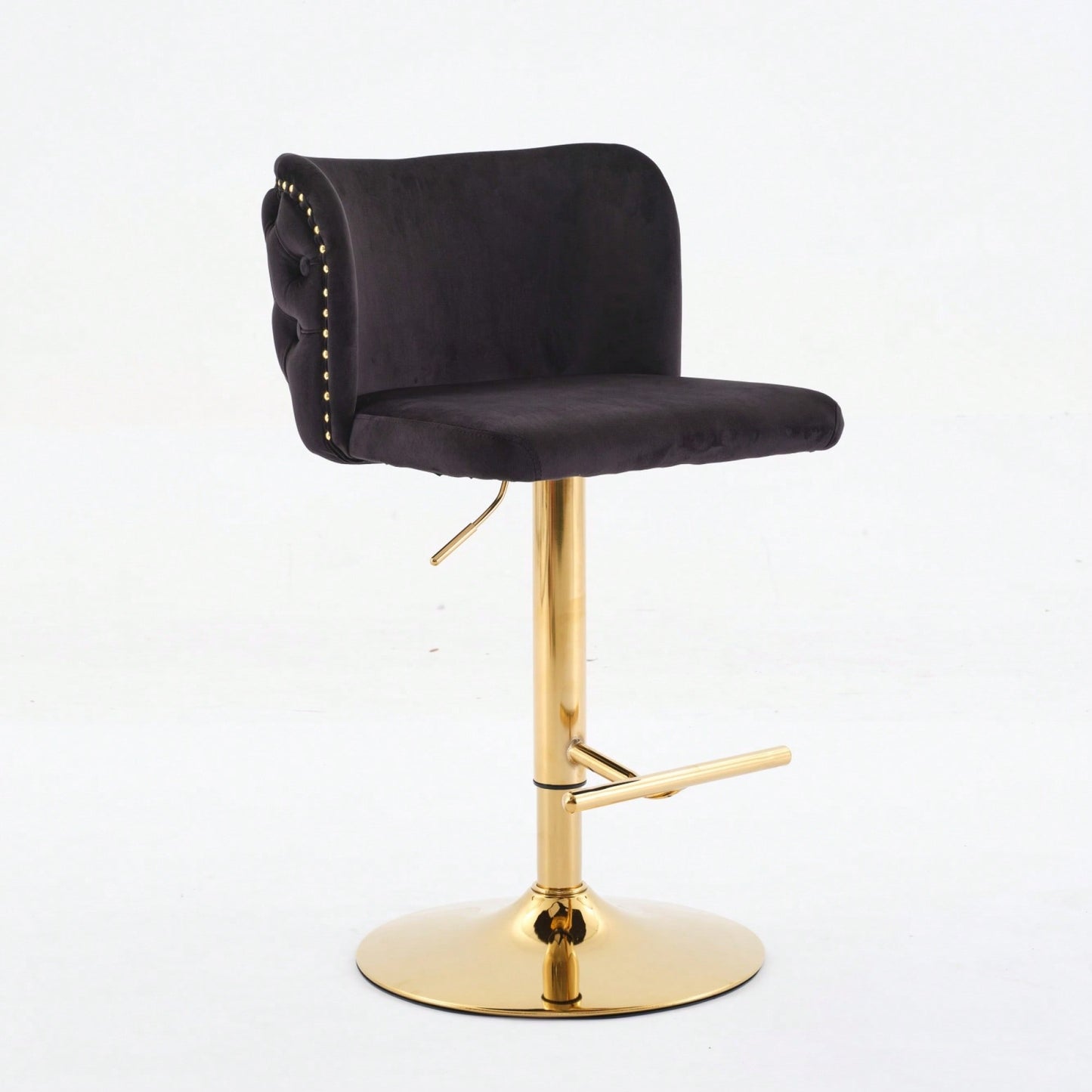 Elegant Adjustable Swivel Barstools with Gold Base Velvet Upholstered Tufted Back for Kitchen Islands and Home Bars Set of 2 Black