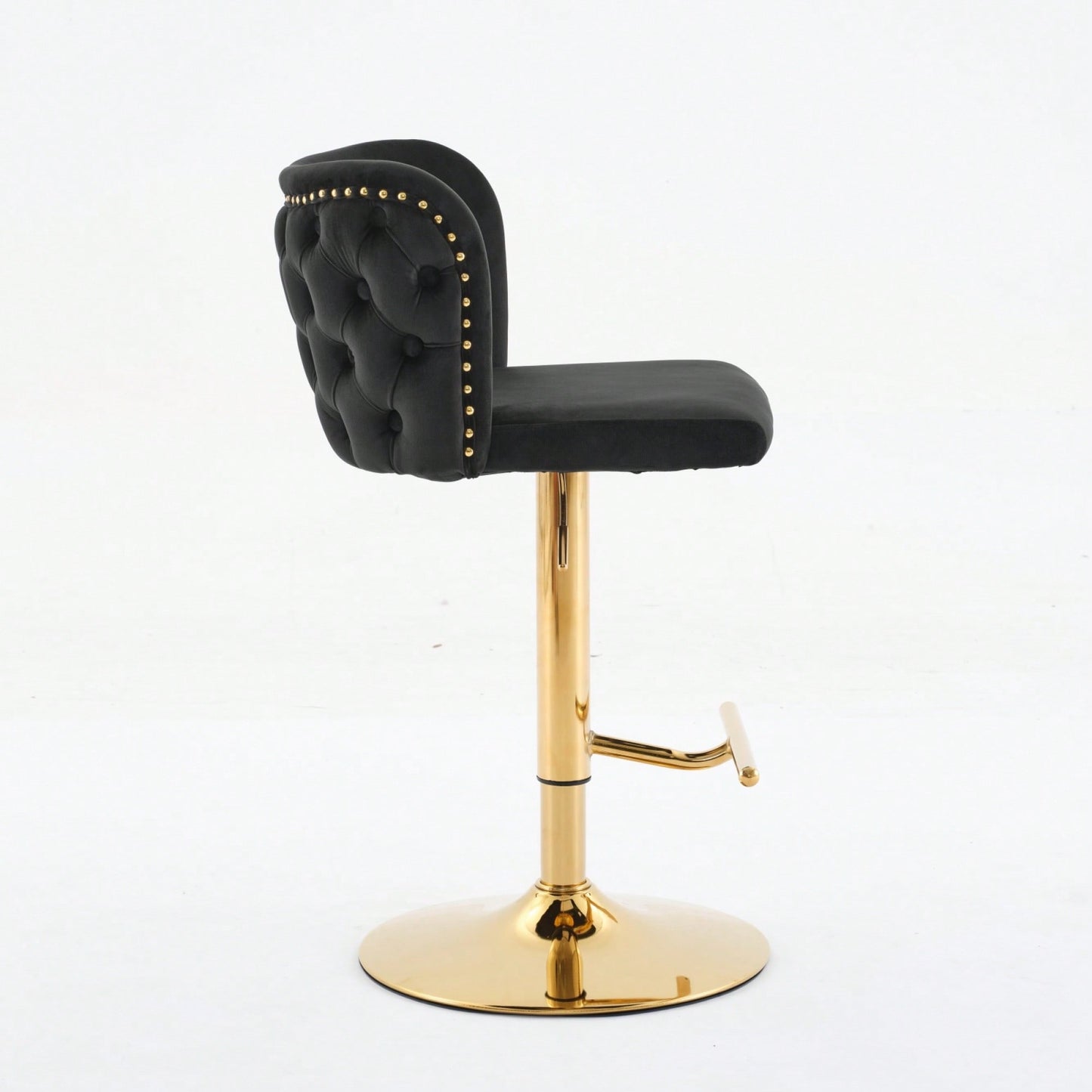 Elegant Adjustable Swivel Barstools with Gold Base Velvet Upholstered Tufted Back for Kitchen Islands and Home Bars Set of 2 Black