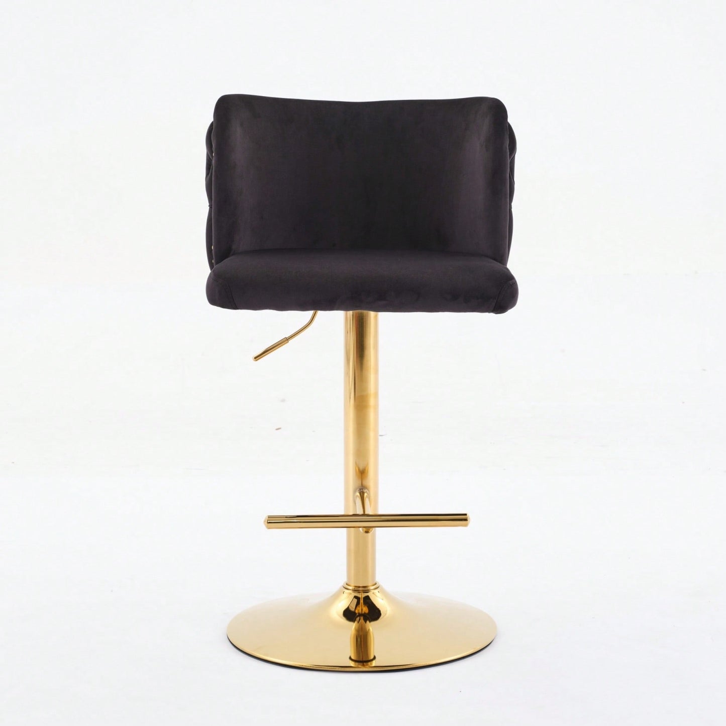Elegant Adjustable Swivel Barstools with Gold Base Velvet Upholstered Tufted Back for Kitchen Islands and Home Bars Set of 2 Black