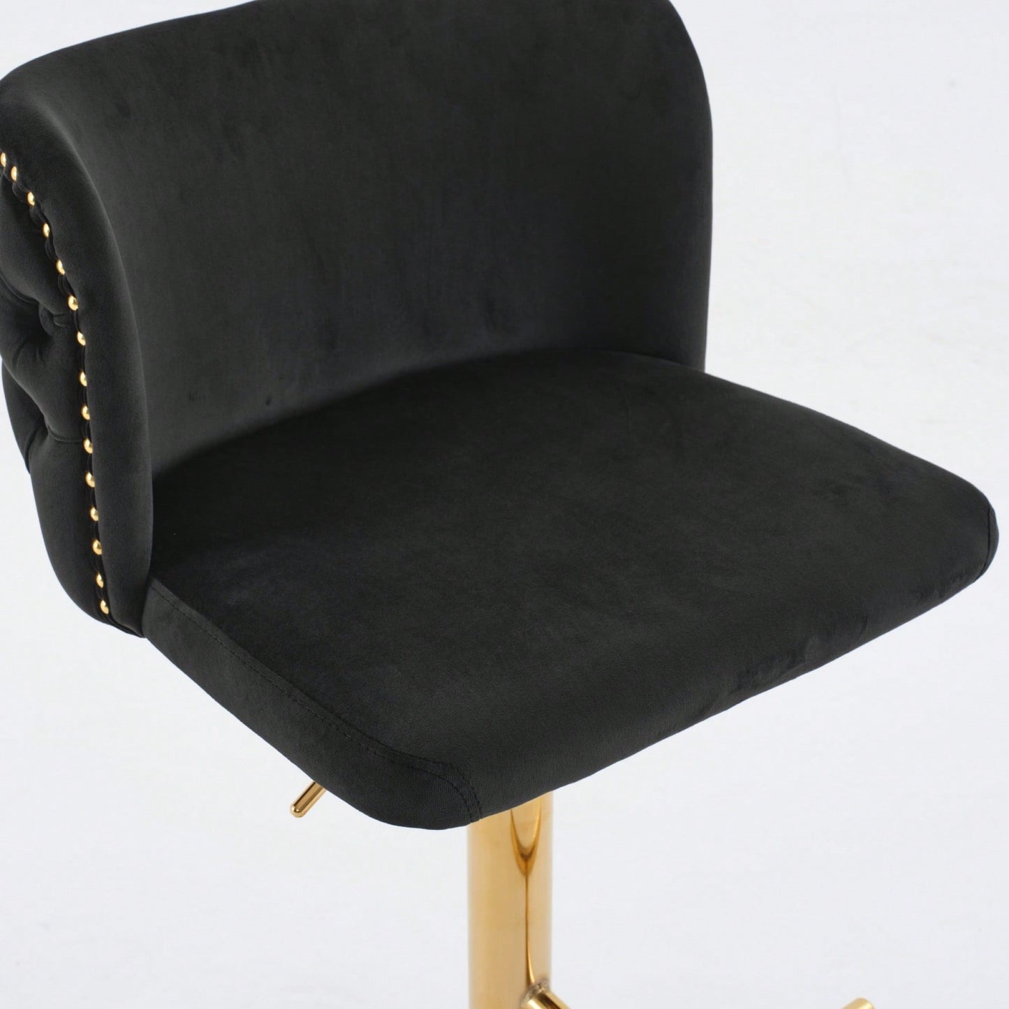 Elegant Adjustable Swivel Barstools with Gold Base Velvet Upholstered Tufted Back for Kitchen Islands and Home Bars Set of 2 Black