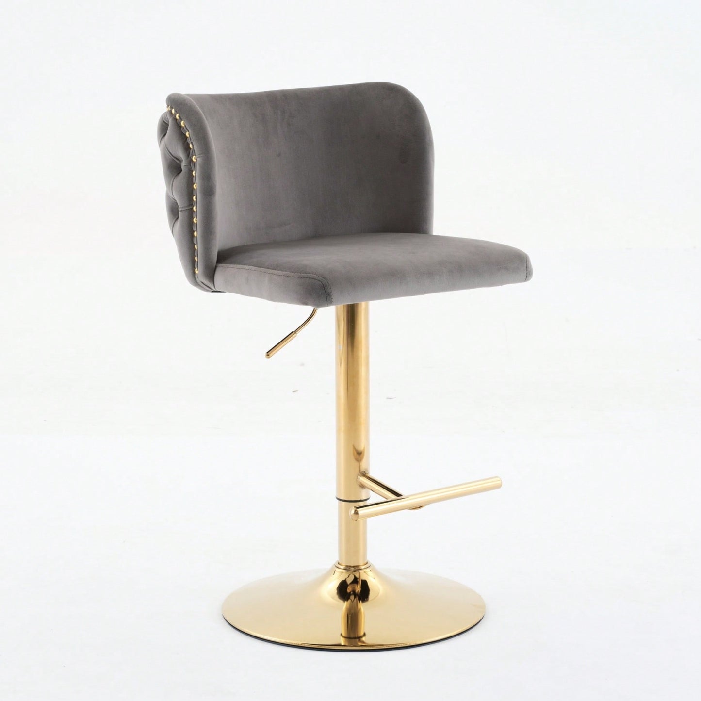 Elegant Adjustable Swivel Barstools with Gold Base Velvet Upholstered Tufted Back for Kitchen Islands and Home Bars Set of 2 Black