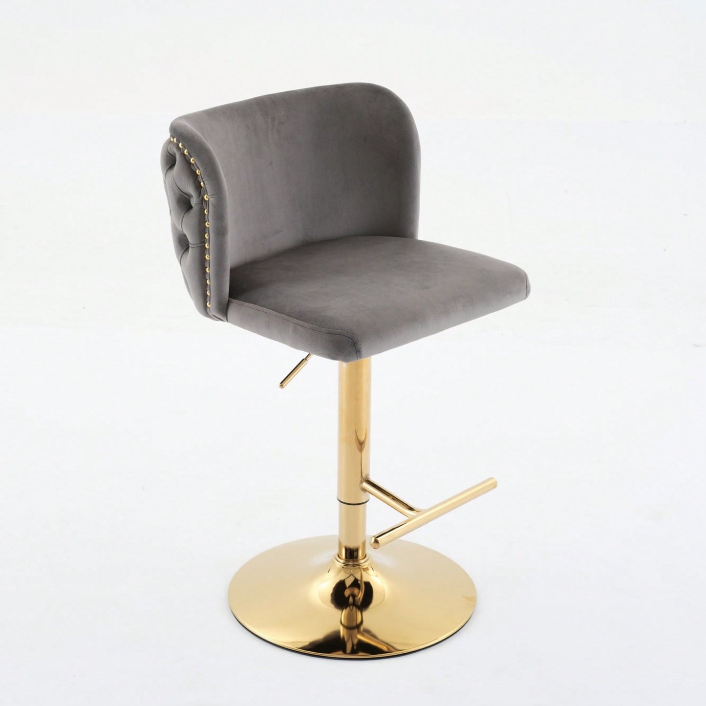 Elegant Adjustable Swivel Barstools with Gold Base Velvet Upholstered Tufted Back for Kitchen Islands and Home Bars Set of 2 Black